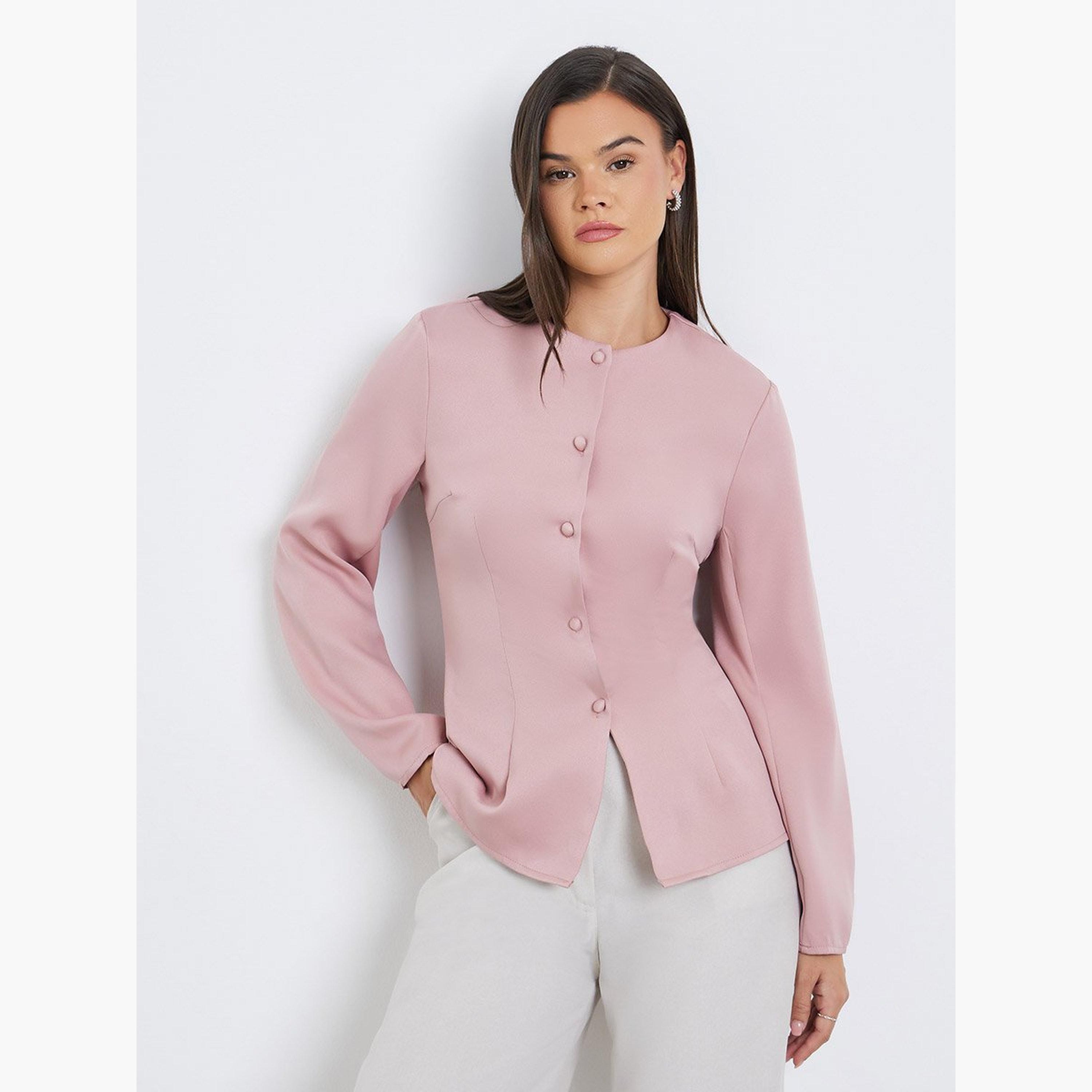 ستايلي - بلوزة سادة برقبة مستديرة وأزرار-women-clothing-shirtsandblouses-blouses-image-1