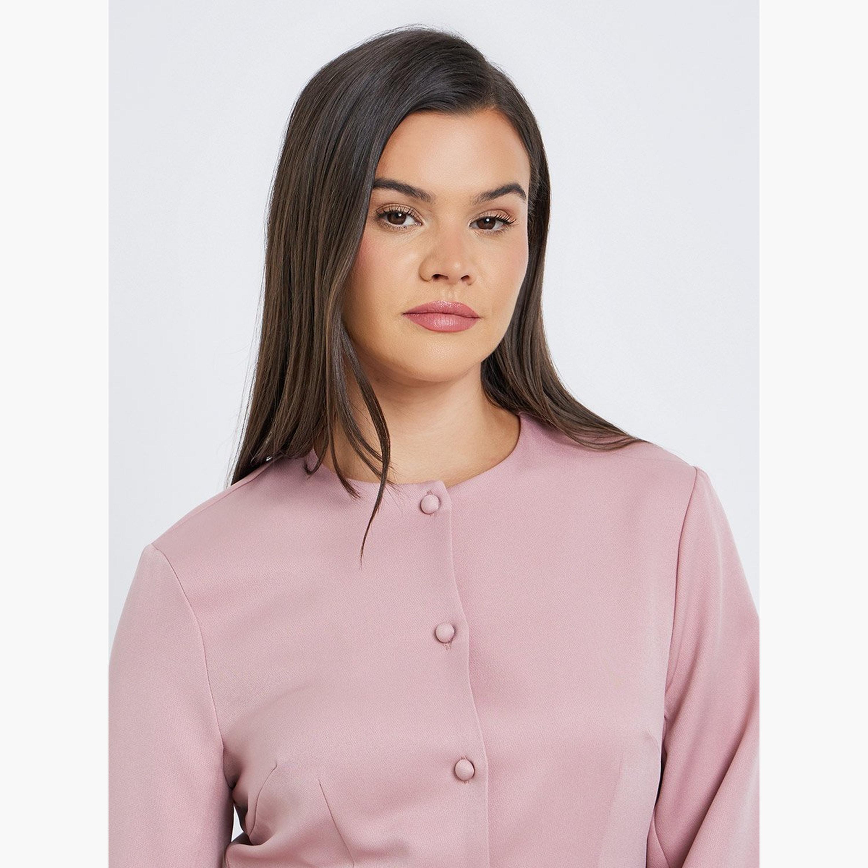 ستايلي - بلوزة سادة برقبة مستديرة وأزرار-women-clothing-shirtsandblouses-blouses-image-3