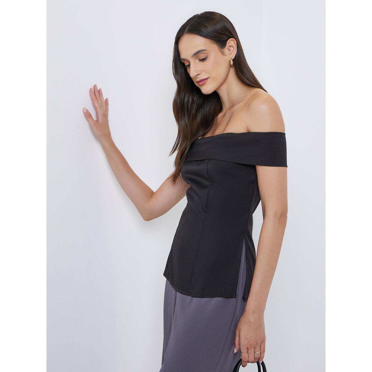 Styli Solid Off Shoulder Blouse with Side Slit Detail-women-clothing-shirtsandblouses-blouses-image-1