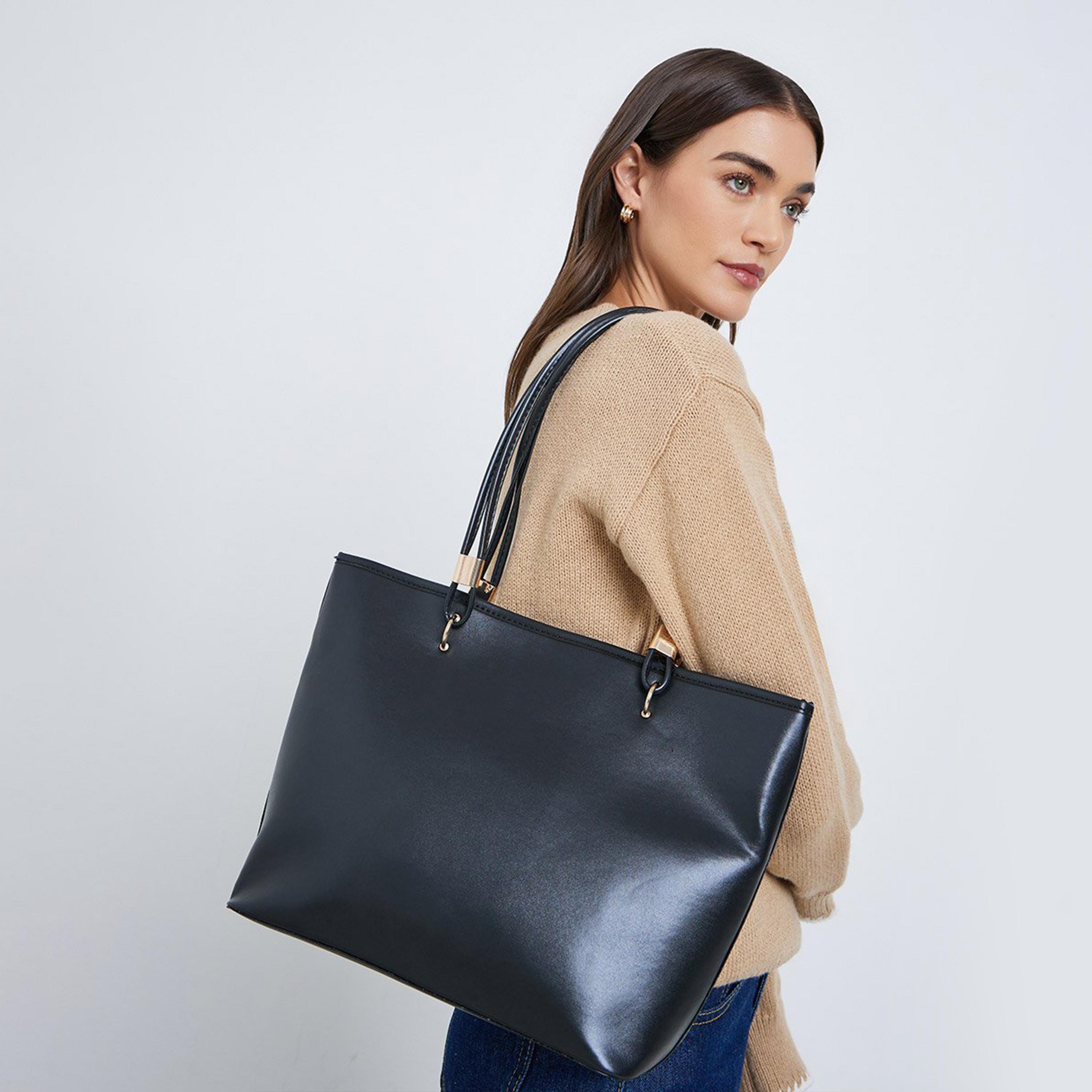 ستايلي - شنطة توت سوداء صلبة مع سحاب للإغلاق-women-bagsandwallets-handbags-image-2