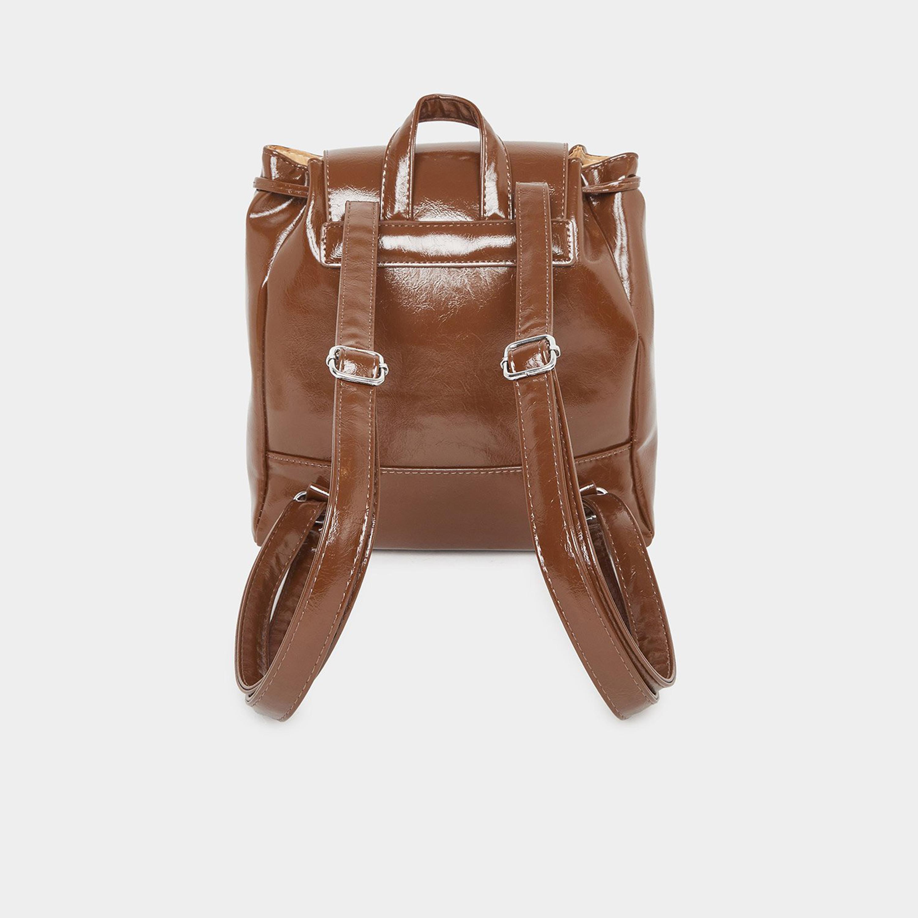 Styli Brown Flap Pocket Detail Backpack-women-bagsandwallets-backpacks-image-3