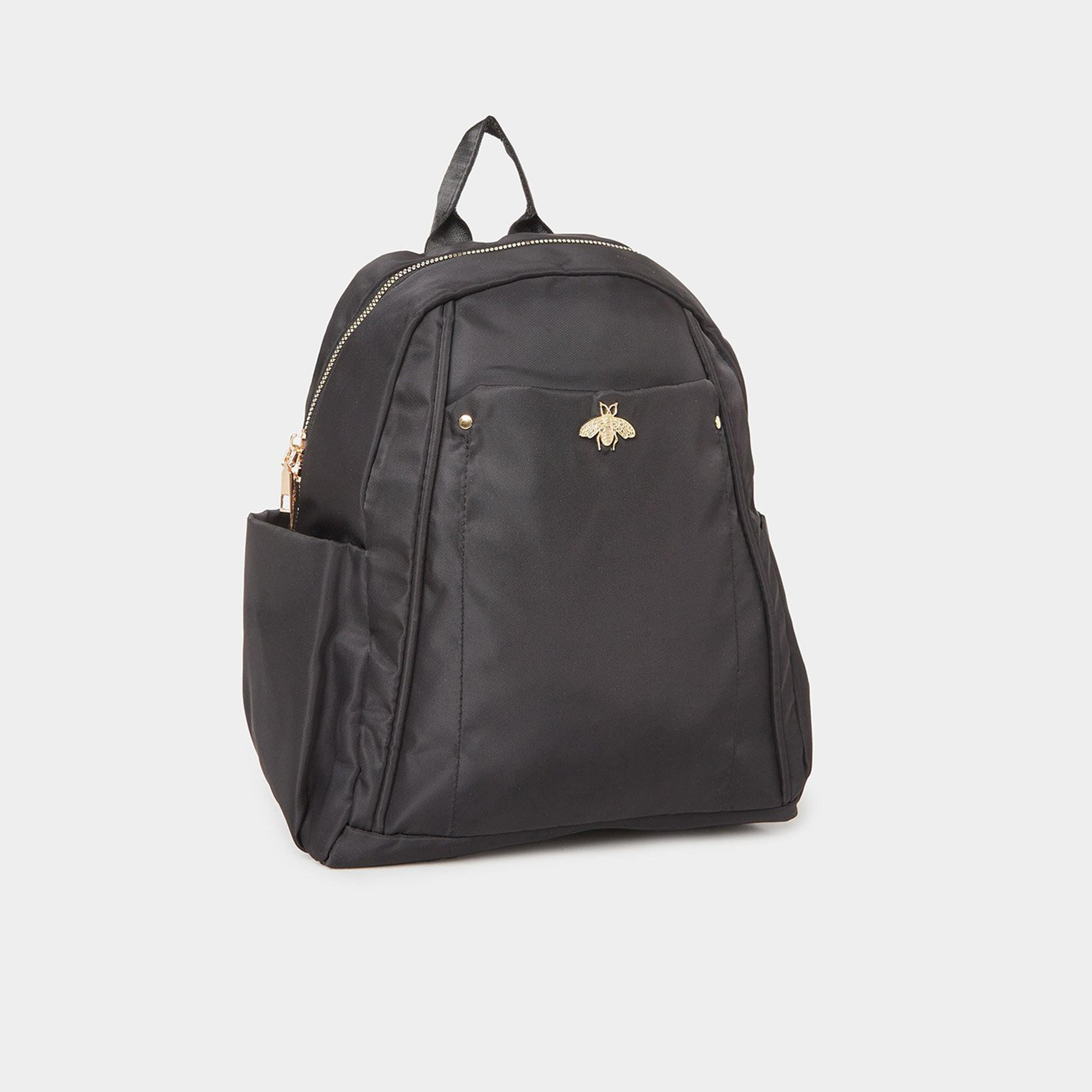 Styli Black Metal Patch Detail Backpack-women-bagsandwallets-backpacks-image-1