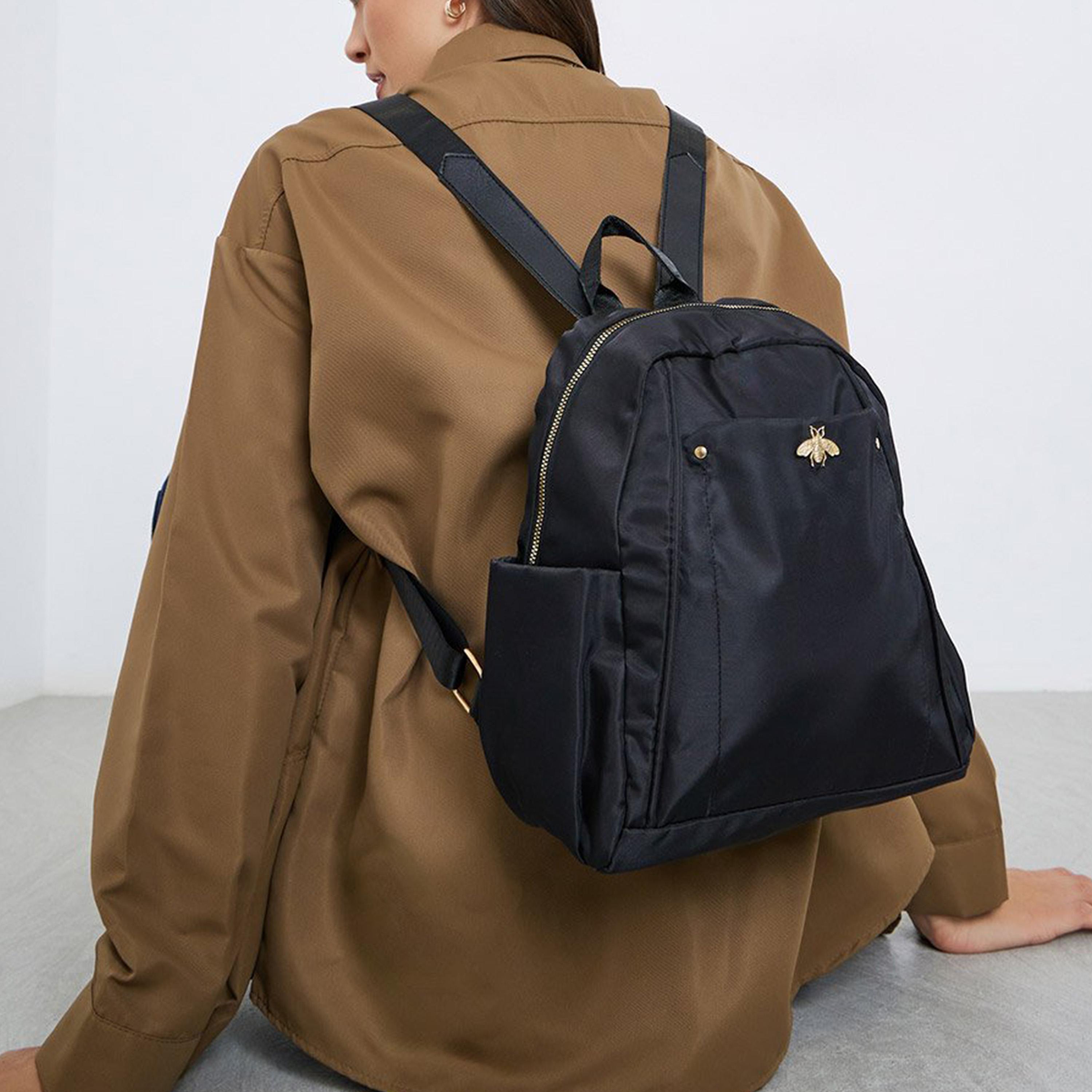 Styli Black Metal Patch Detail Backpack-women-bagsandwallets-backpacks-image-2