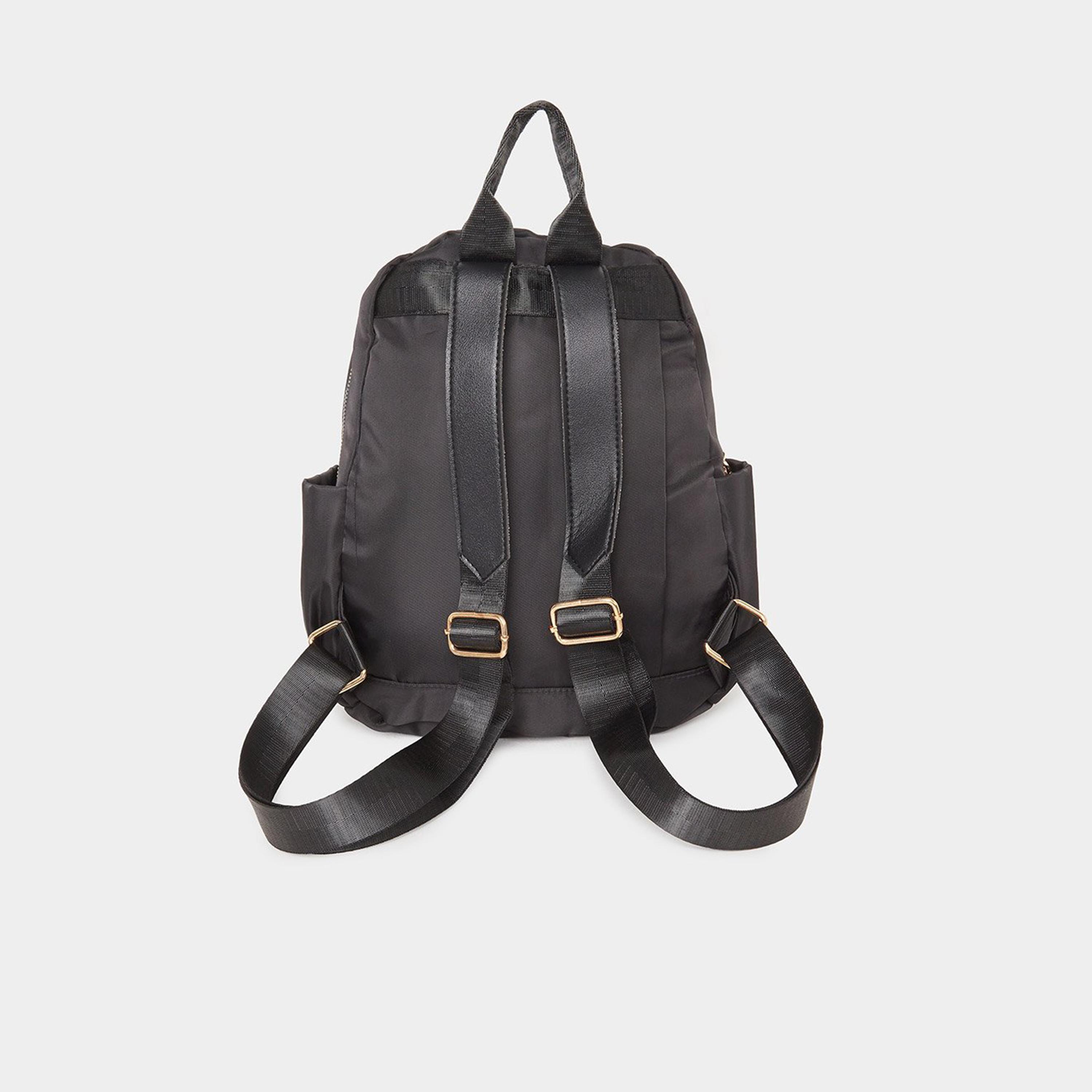 Styli Black Metal Patch Detail Backpack-women-bagsandwallets-backpacks-image-3