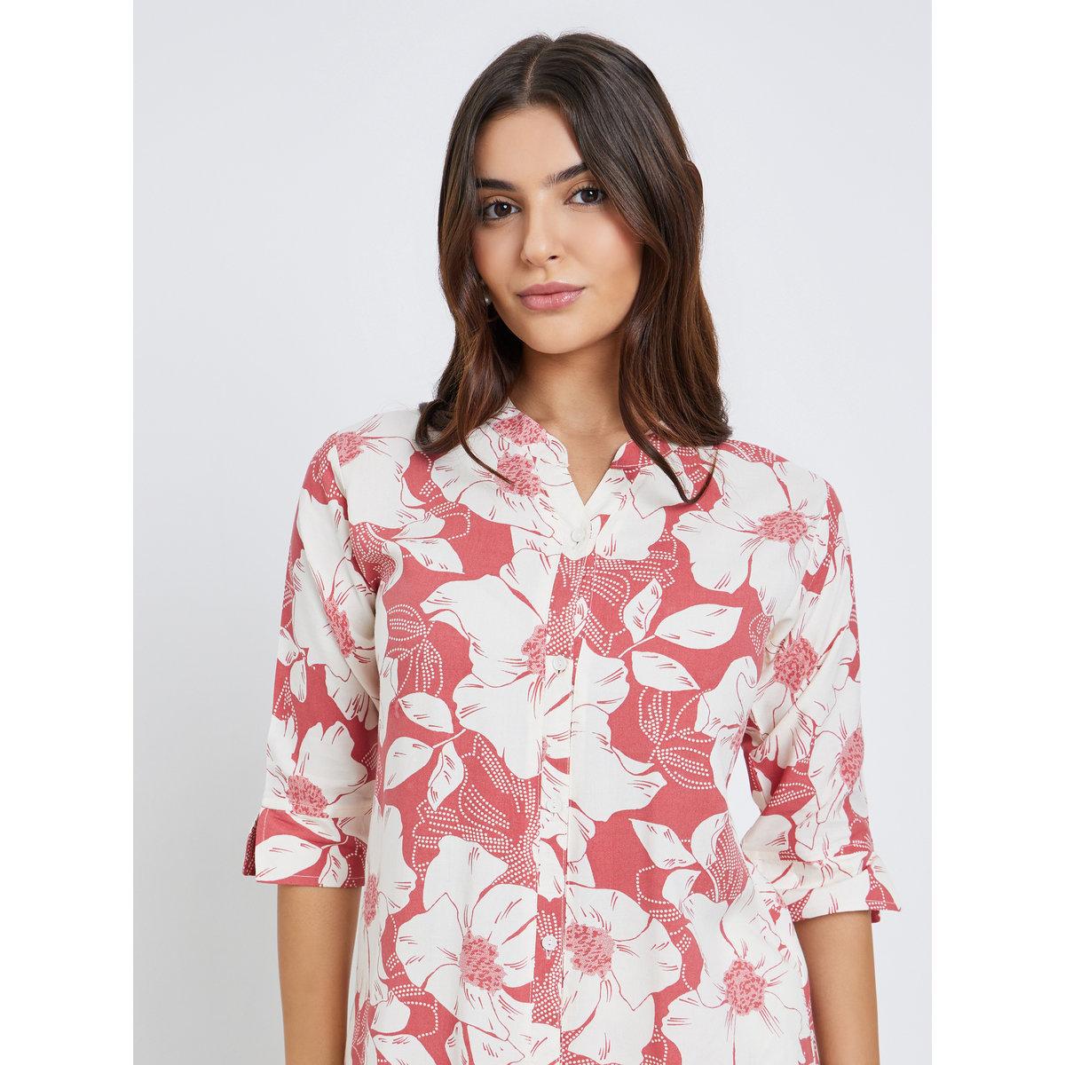 طقم منسق من بنطال وبلوزة بطبعة زهور-women-clothing-coordsets-image-3