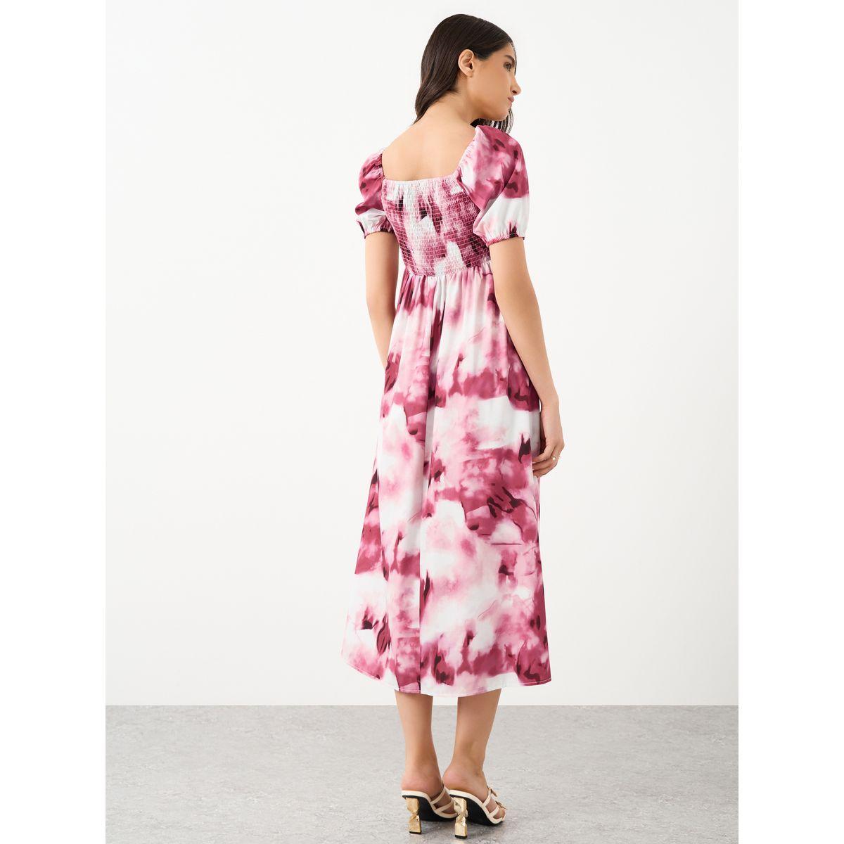 فستان ميدي مُطبع بالكامل مع تفاصيل مُجمعة-women-clothing-dresses-image-5
