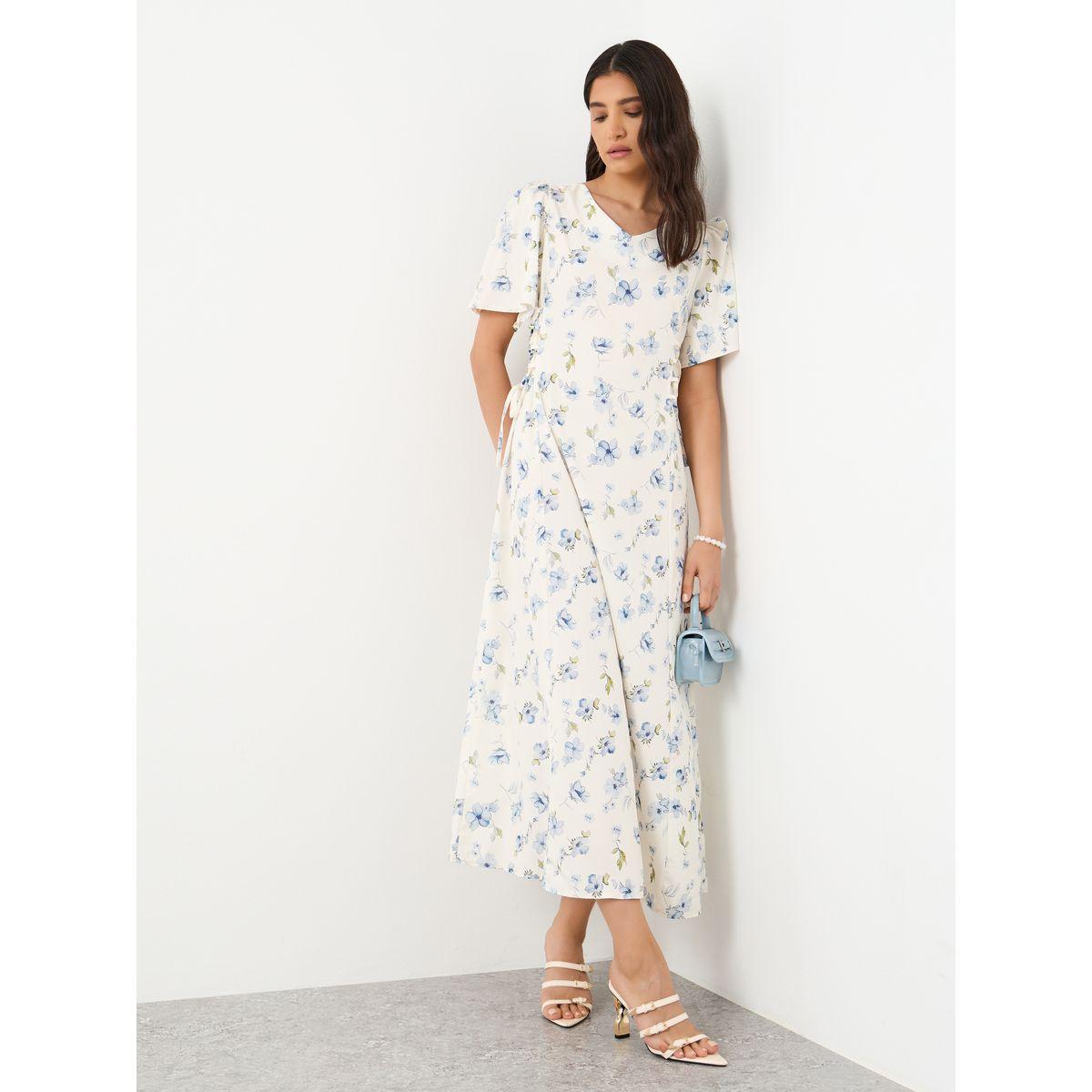 فستان ميدي مُطبع بالكامل بتفاصيل ربطة جانبية-women-clothing-dresses-image-2