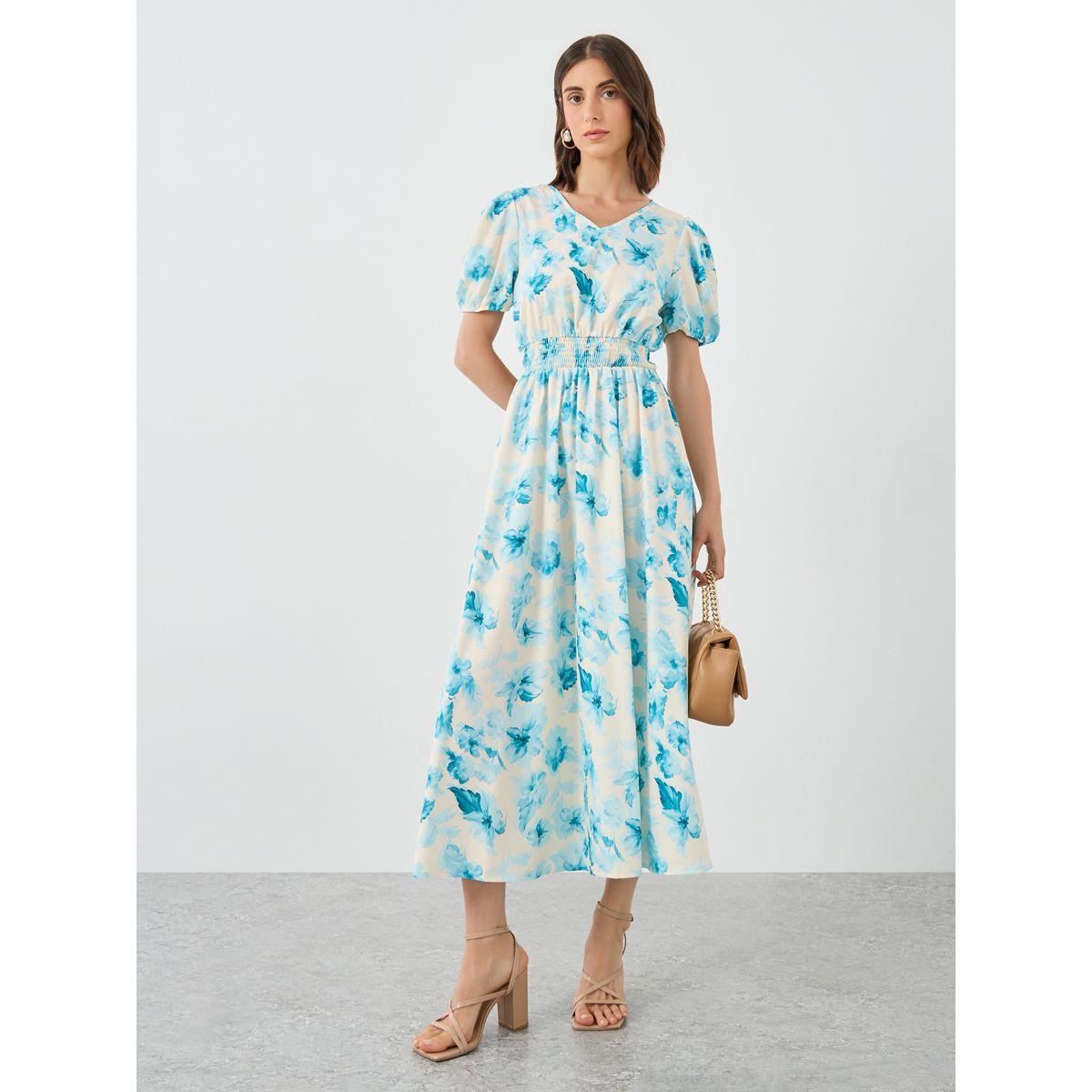 فستان ميدي بطبعة زهور وأكمام منفوخة-women-clothing-dresses-image-2