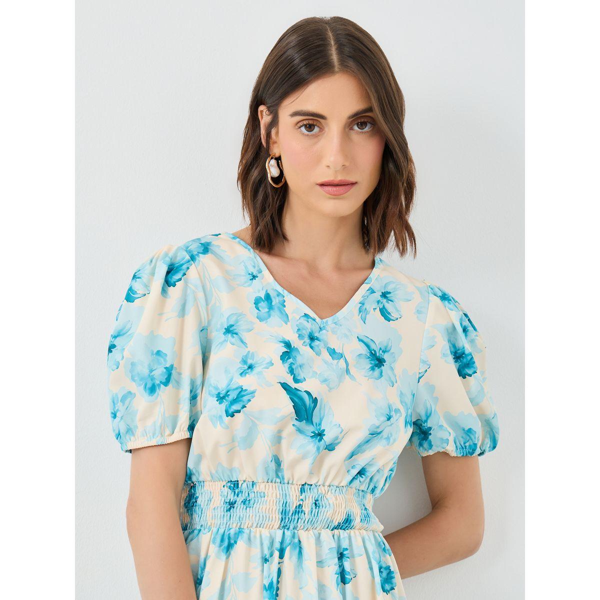 فستان ميدي بطبعة زهور وأكمام منفوخة-women-clothing-dresses-image-4
