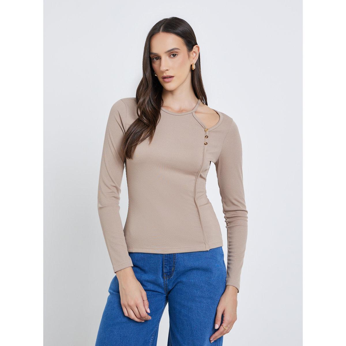 بلوزة بتفاصيل مُضلعة وتفاصيل مفتوحة-women-clothing-tshirts-image-3