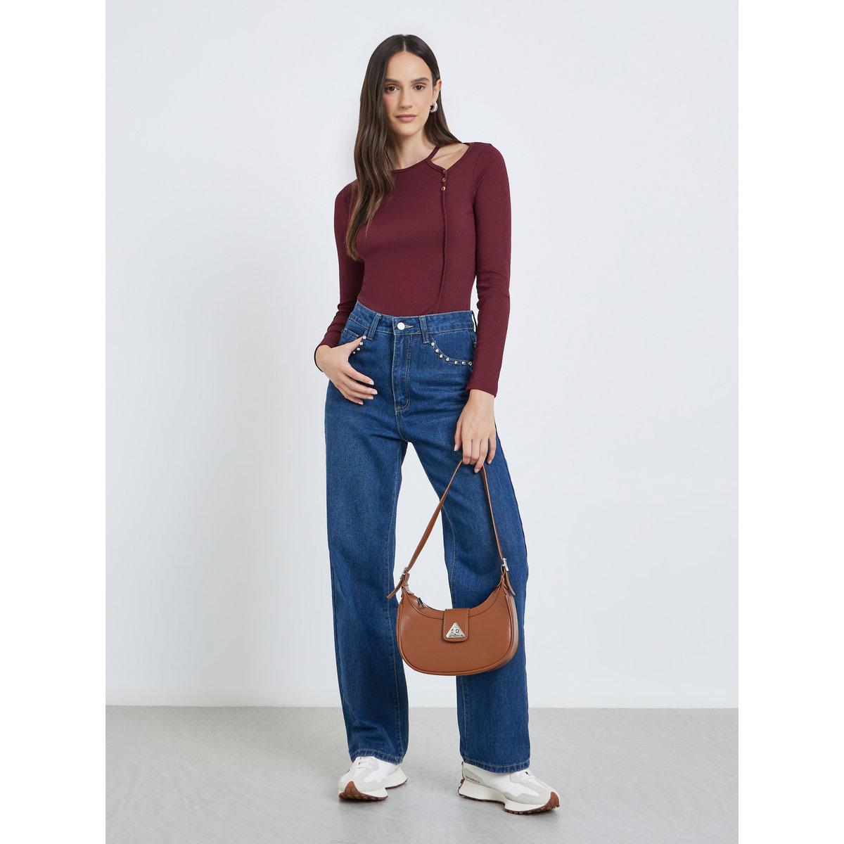 بلوزة بتفاصيل مُضلعة وتفاصيل مفتوحة-women-clothing-tshirts-image-2