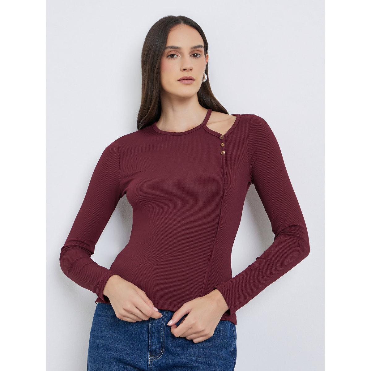 بلوزة بتفاصيل مُضلعة وتفاصيل مفتوحة-women-clothing-tshirts-image-3