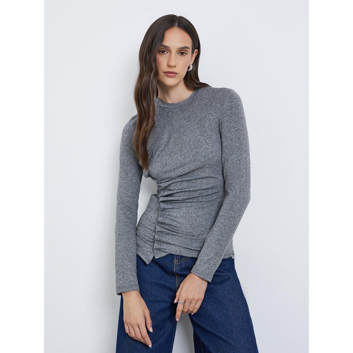 بلوزة بحافة غير متماثلة مع تفاصيل مزمومة-women-clothing-shirtsandblouses-blouses-image-1