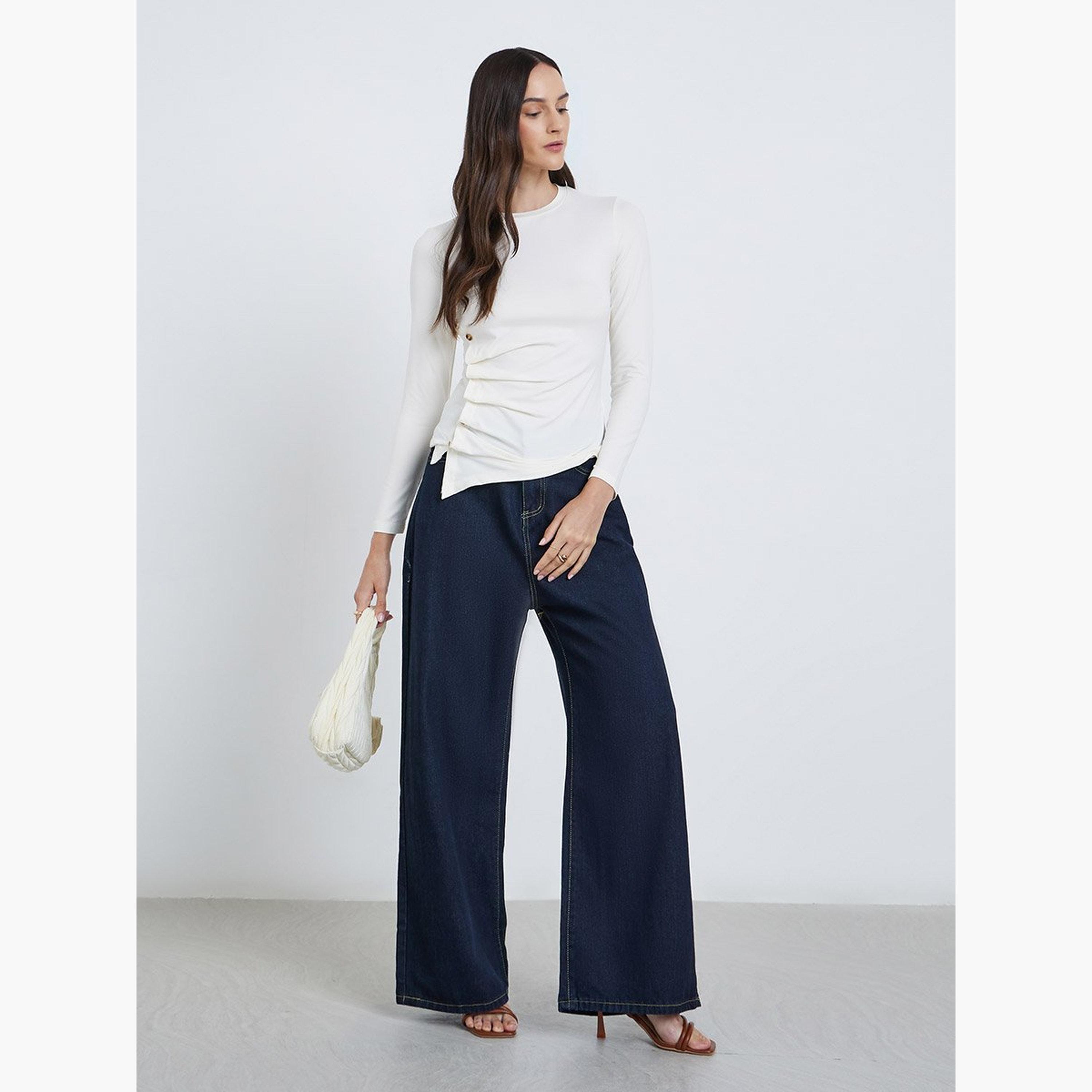 ستايلي - بلوزة بأكمام طويلة وحاشية غير متماثلة وتفاصيل أزرار-women-clothing-shirtsandblouses-blouses-image-2