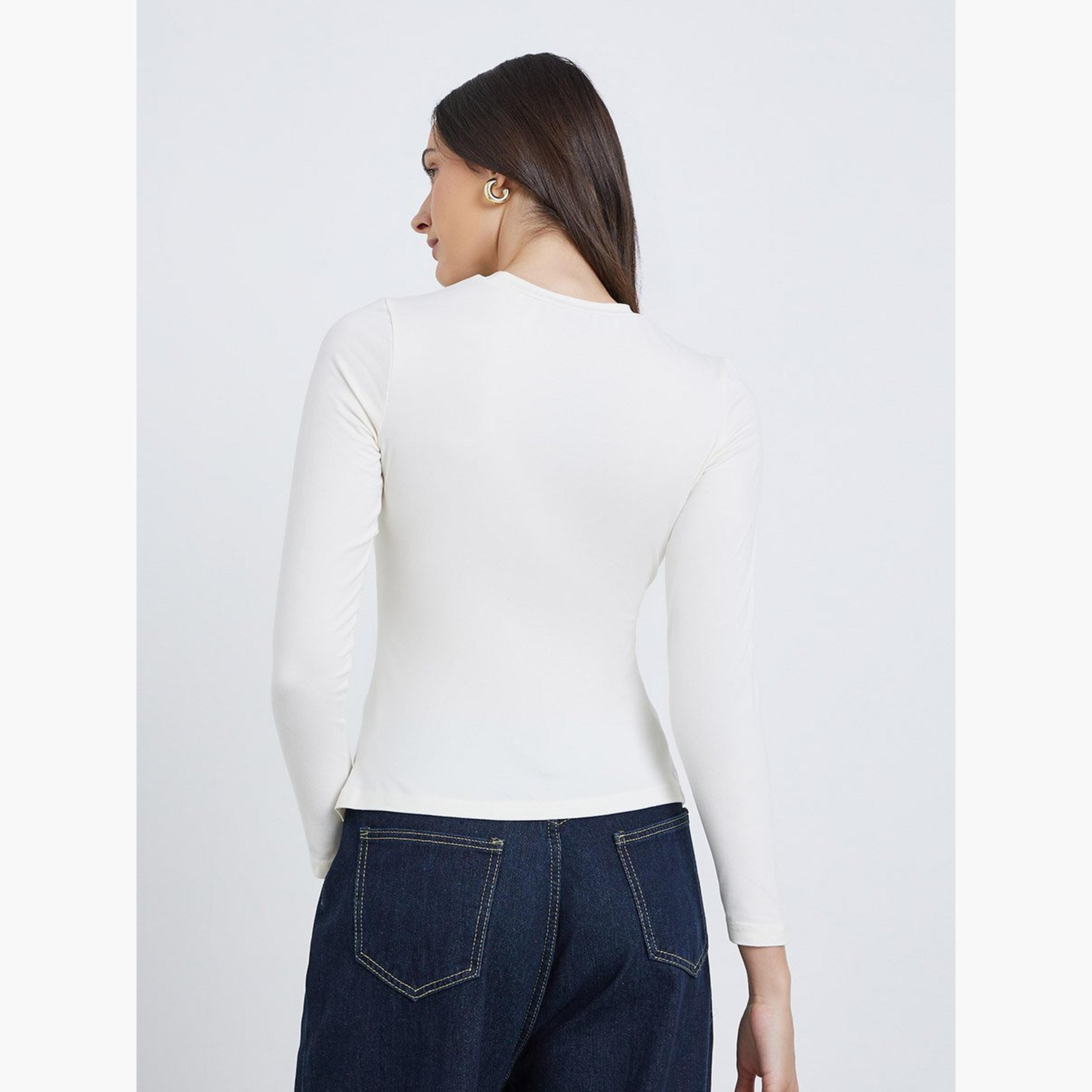 ستايلي - بلوزة بأكمام طويلة وحاشية غير متماثلة وتفاصيل أزرار-women-clothing-shirtsandblouses-blouses-image-4