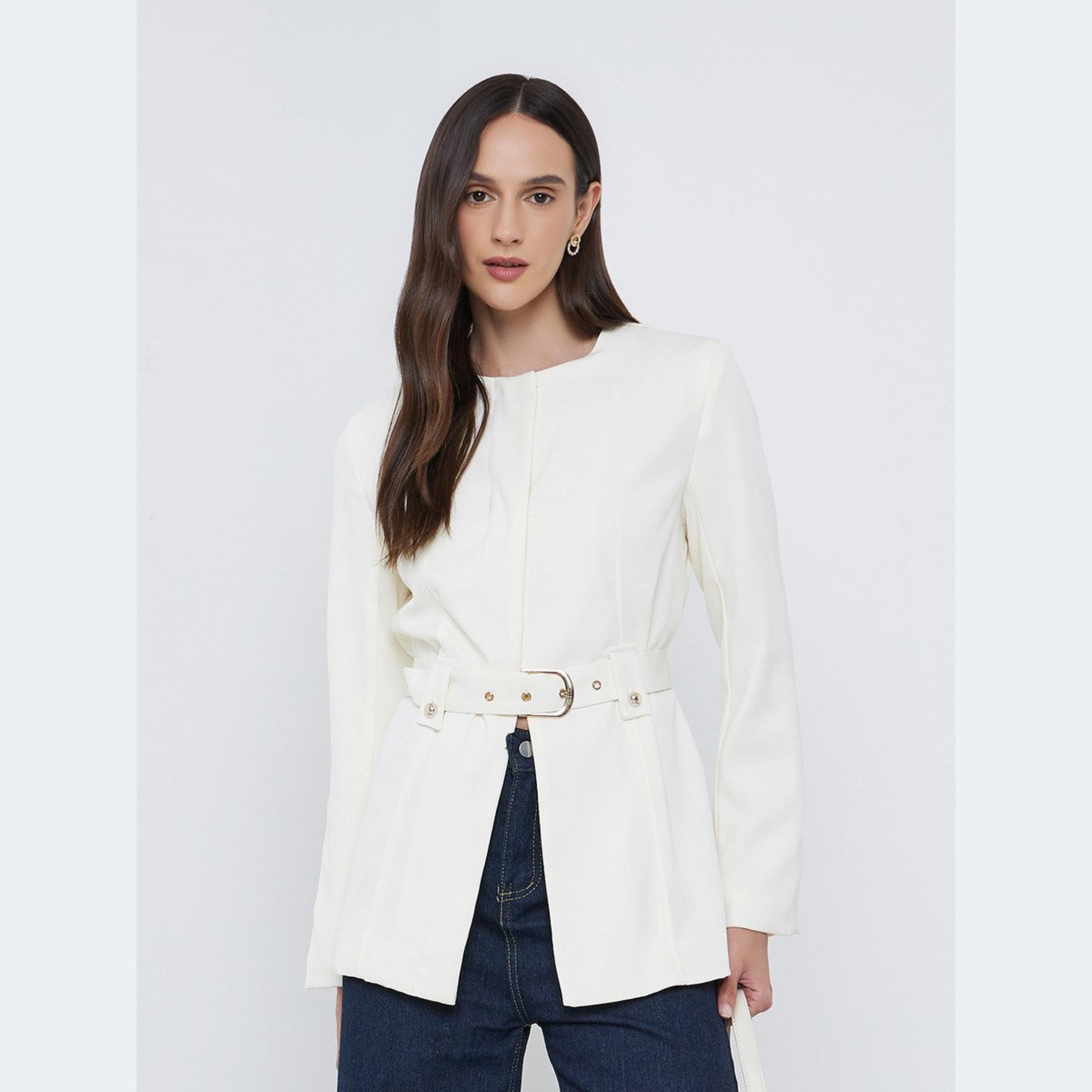 ستايلي - بليزر للنساء أبيض بحزام-women-clothing-coatsandjackets-blazers-image-1