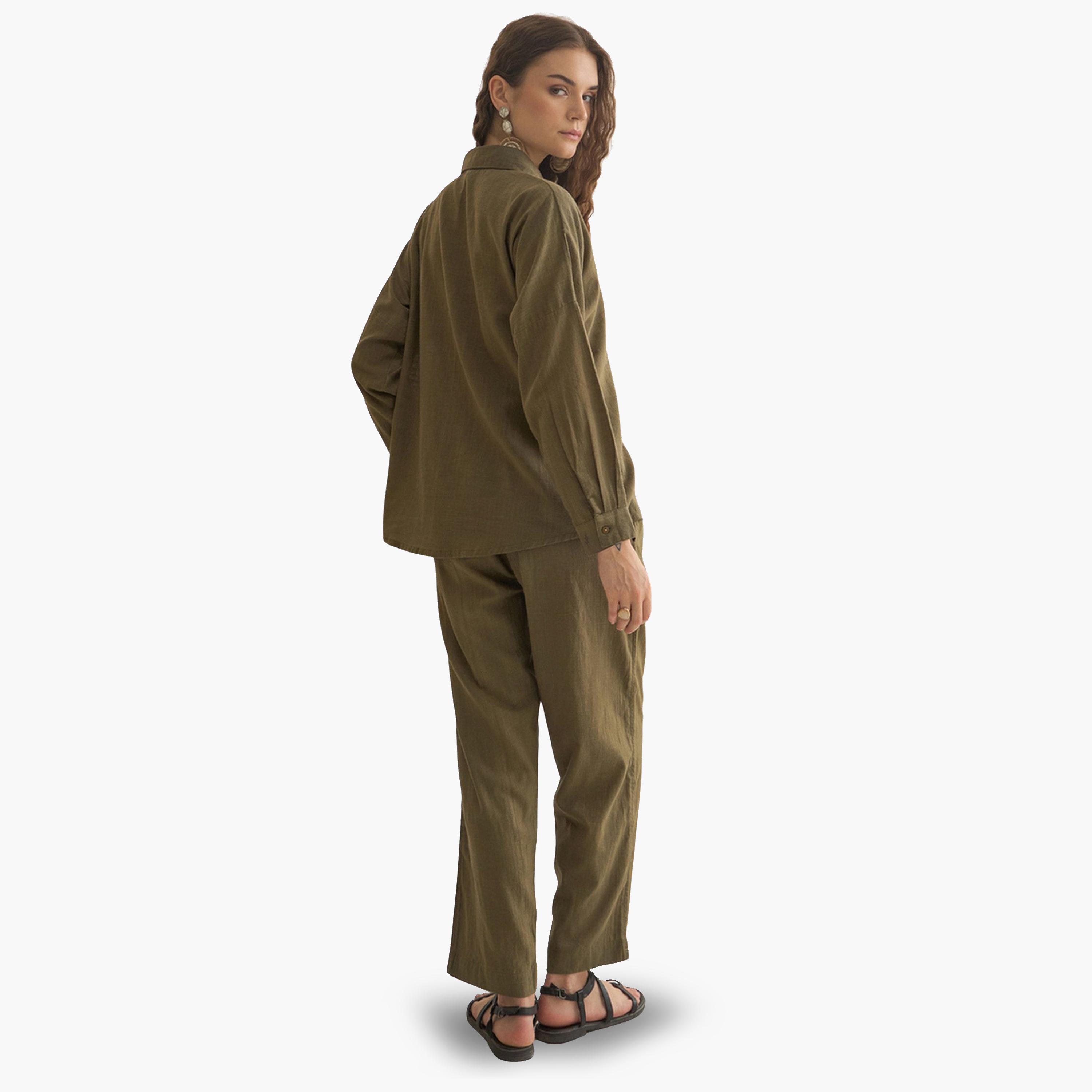 طقم نسائي من قميص وبنطال قطن خالص-women-clothing-coordsets-image-2