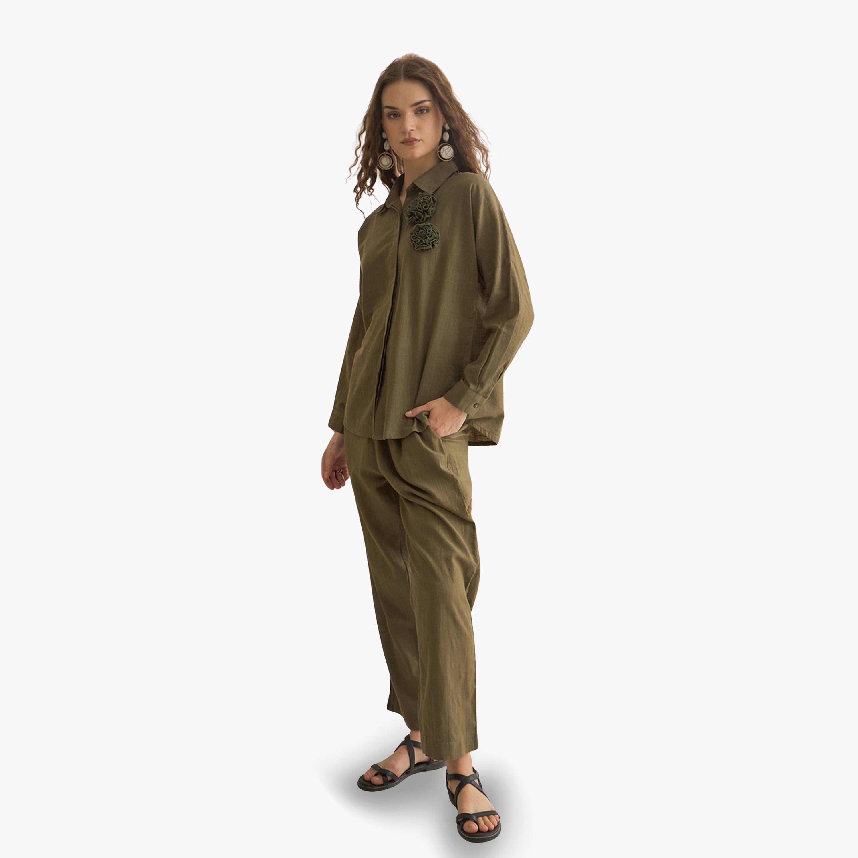 طقم نسائي من قميص وبنطال قطن خالص-women-clothing-coordsets-image-3
