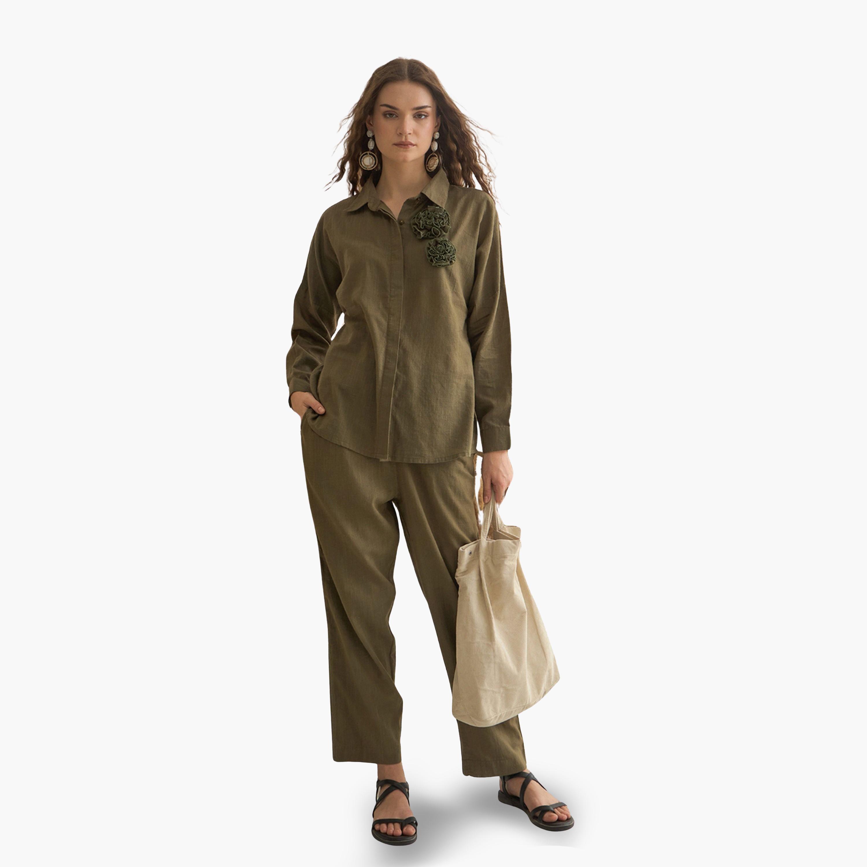 طقم نسائي من قميص وبنطال قطن خالص-women-clothing-coordsets-image-4