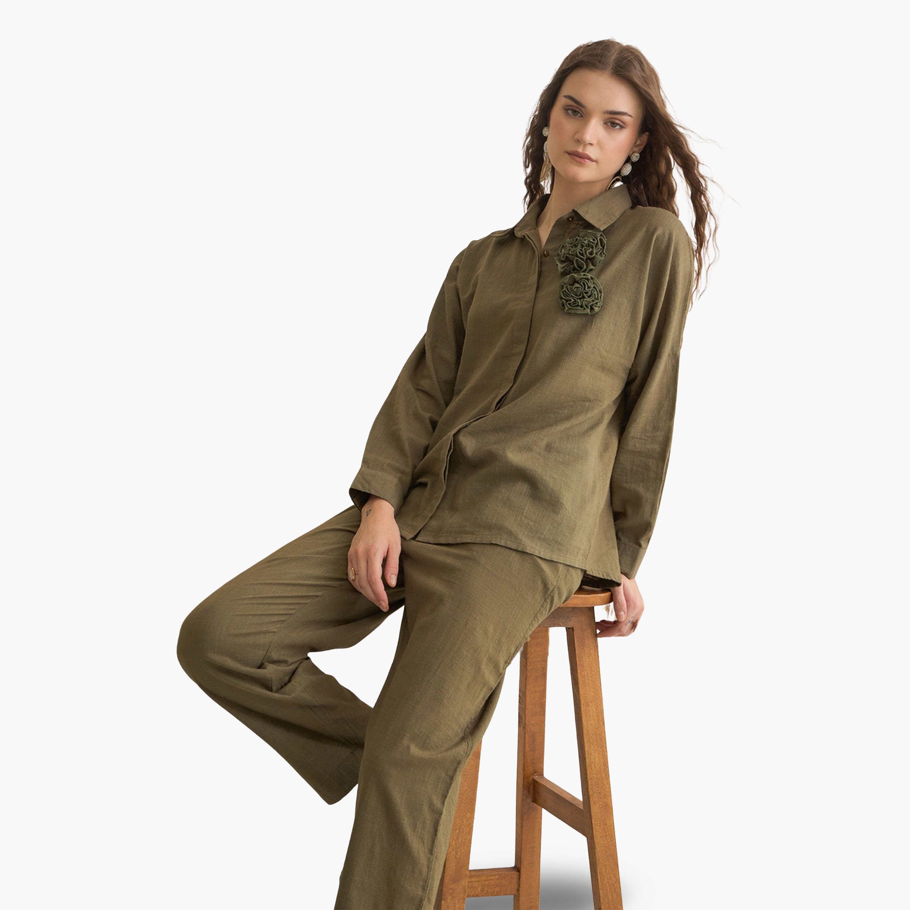 طقم نسائي من قميص وبنطال قطن خالص-women-clothing-coordsets-image-5