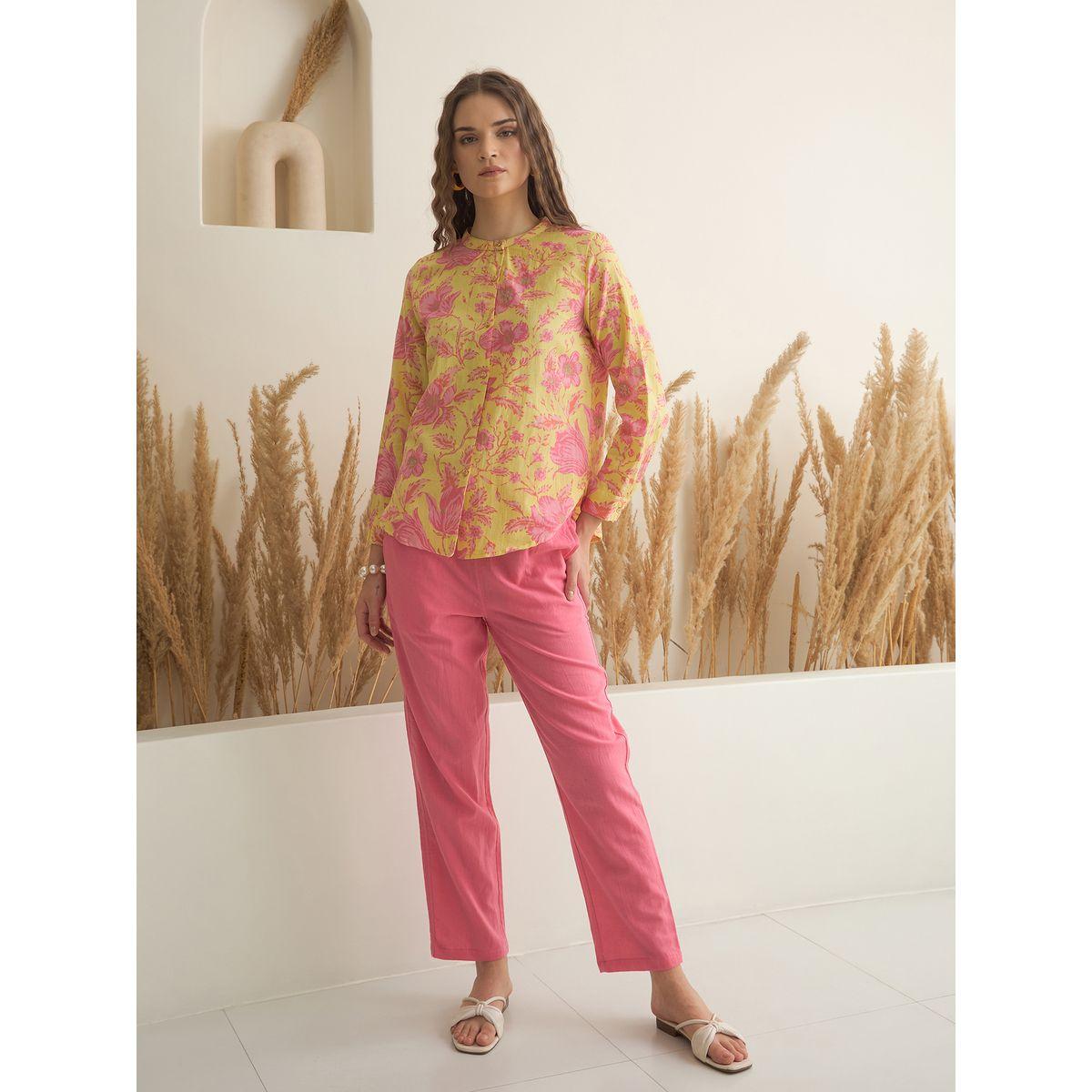 طقم منسق من بنطال وبلوزة قطنية مطبعة-women-clothing-coordsets-image-1