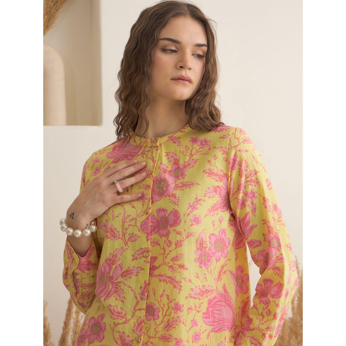 طقم منسق من بنطال وبلوزة قطنية مطبعة-women-clothing-coordsets-image-4