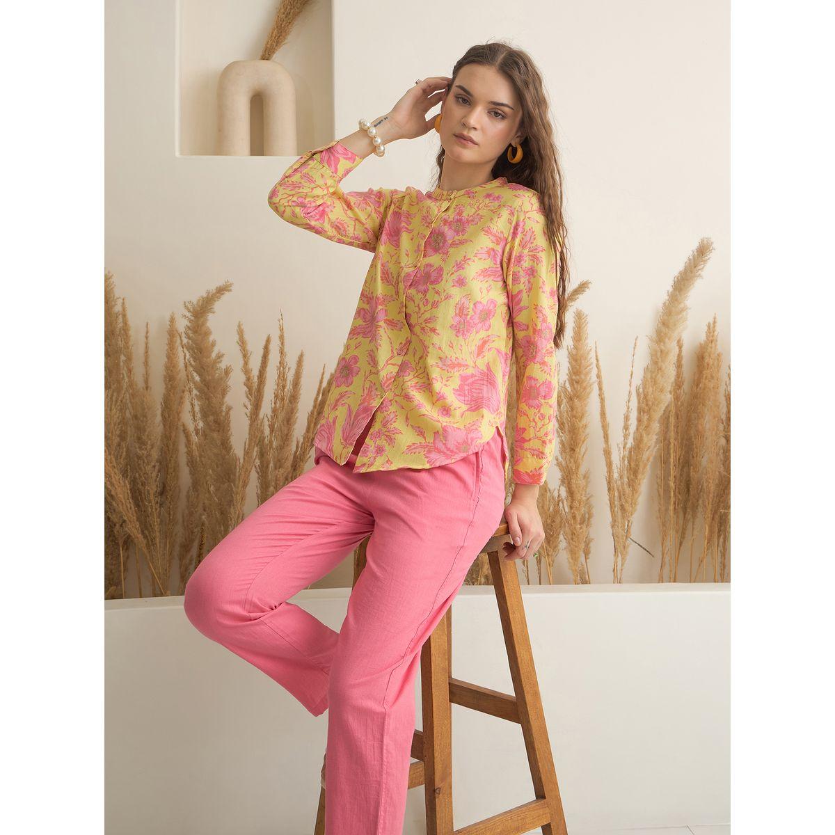 Sanskrutihomes Printed Cotton Buttoned Shirt and Pants Co-Ords Set-women-clothing-coordsets-image-6