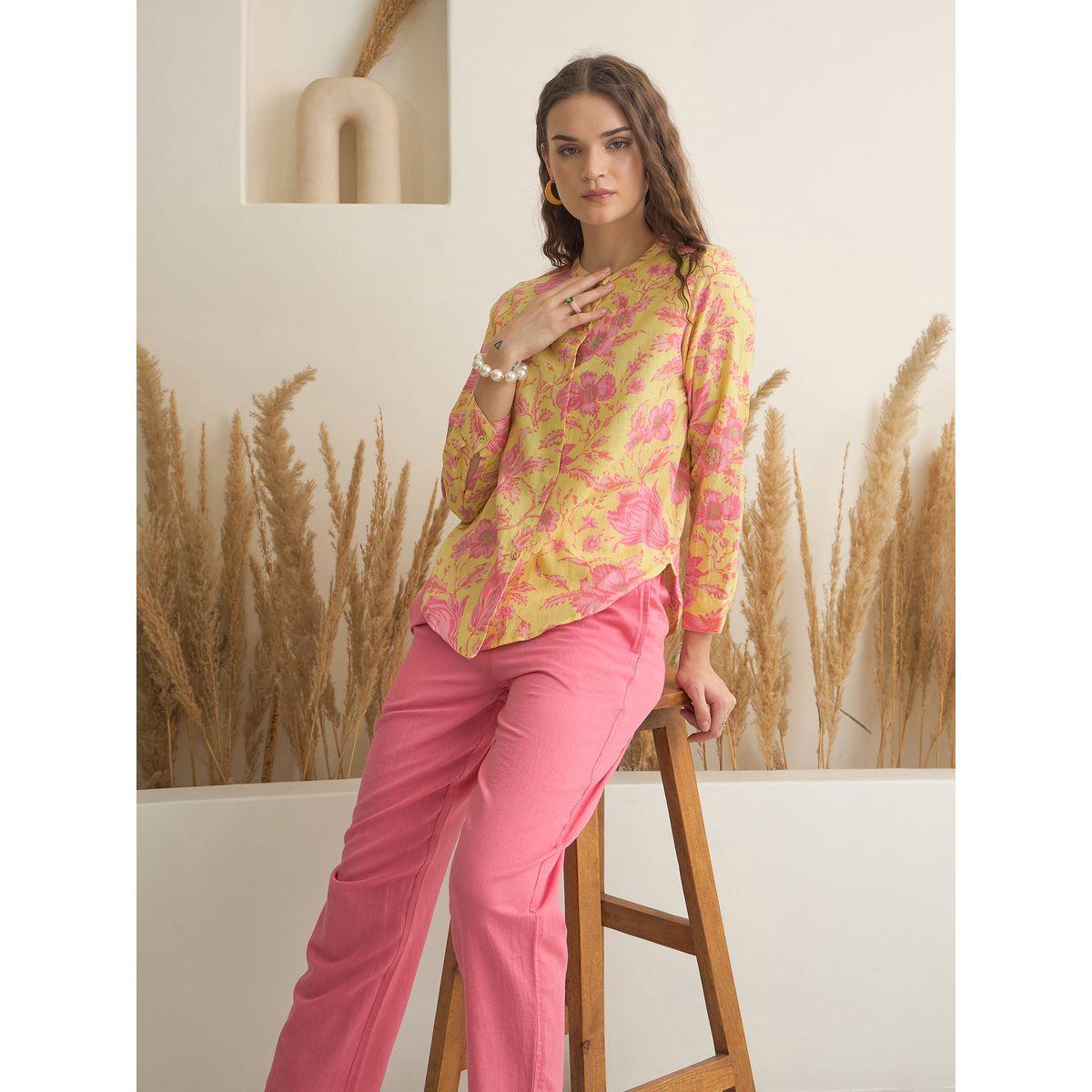 طقم منسق من بنطال وبلوزة قطنية مطبعة-women-clothing-coordsets-image-7