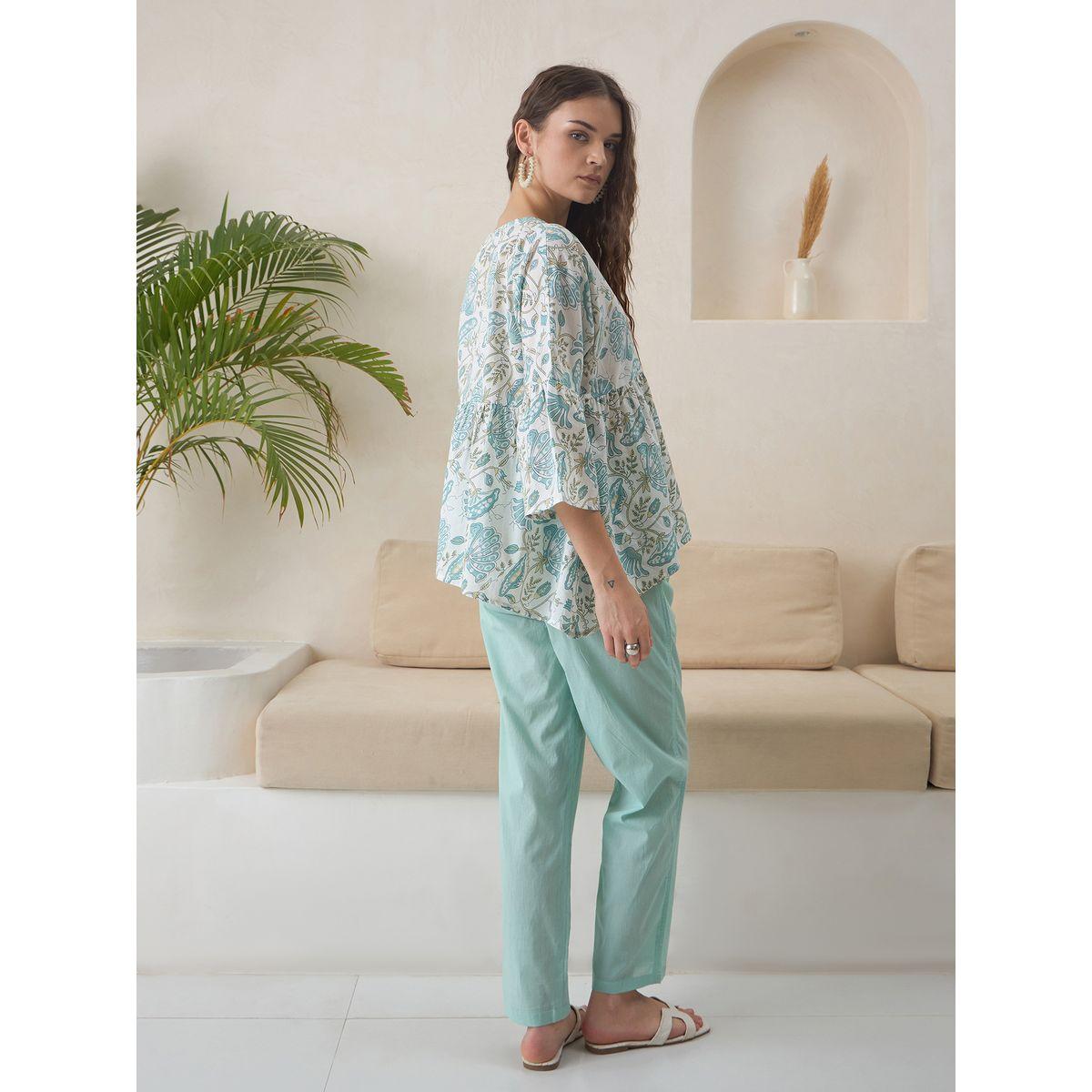 Sanskrutihomes Printed Pure Cotton V-Neck Top and Pants Co-Ords-women-clothing-coordsets-image-3