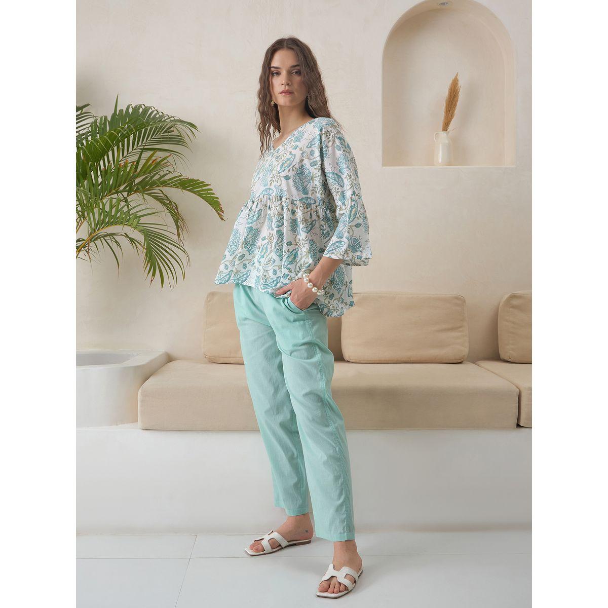 Sanskrutihomes Printed Pure Cotton V-Neck Top and Pants Co-Ords-women-clothing-coordsets-image-4