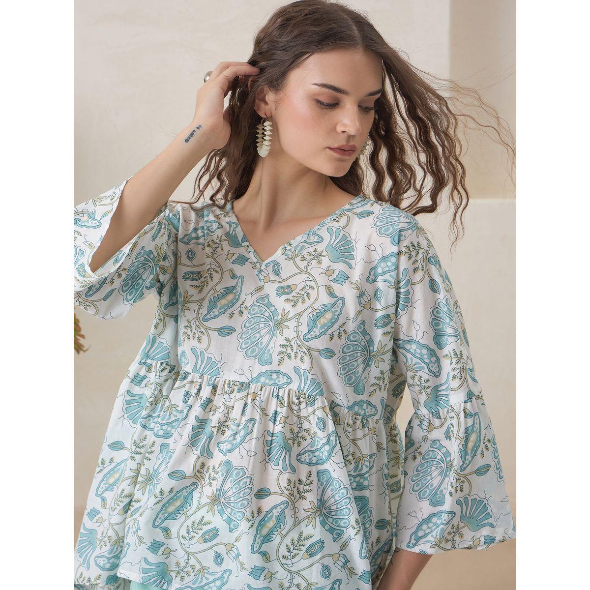 طقم منسق من بنطال وبلوزة قطنية مطبعة-women-clothing-coordsets-image-5