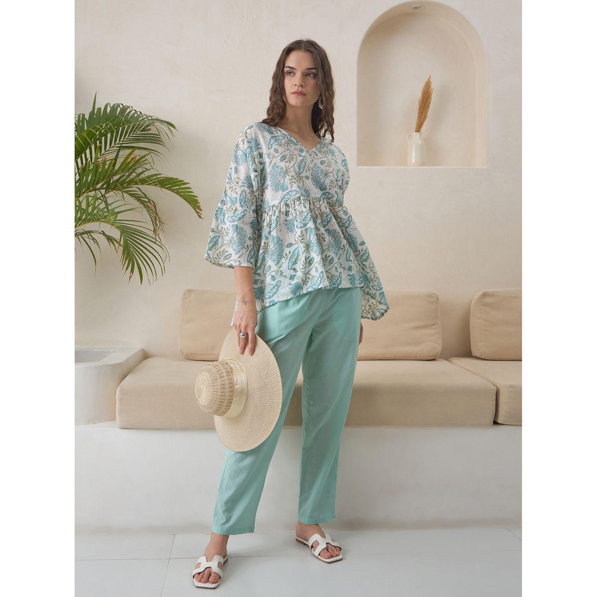 Sanskrutihomes Printed Pure Cotton V-Neck Top and Pants Co-Ords-women-clothing-coordsets-image-6