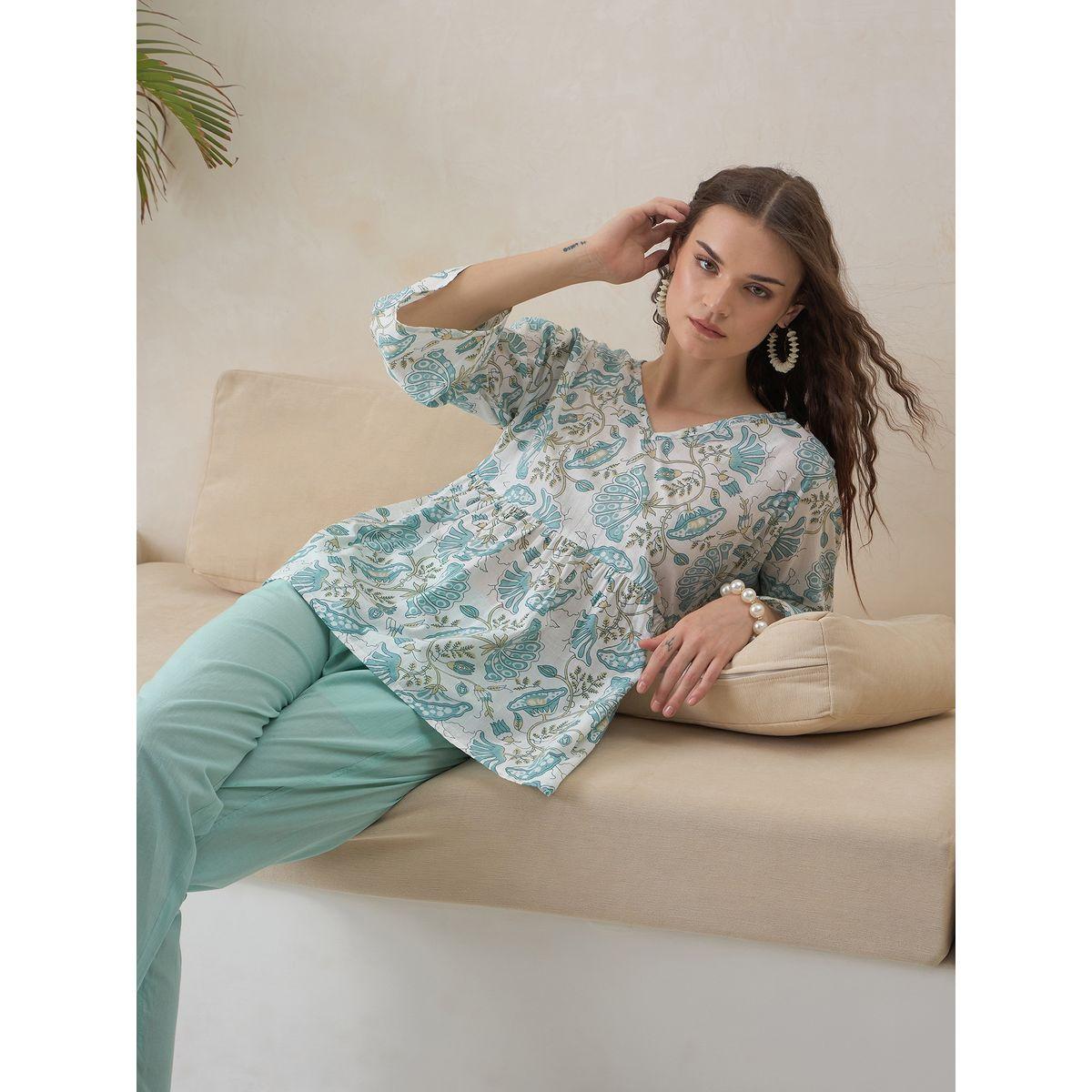 طقم منسق من بنطال وبلوزة قطنية مطبعة-women-clothing-coordsets-image-7