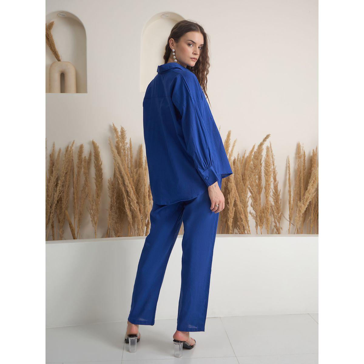 Sanskrutihomes Solid Pure Cotton Buttoned Shirt and Pants Co-Ords-women-clothing-coordsets-image-3
