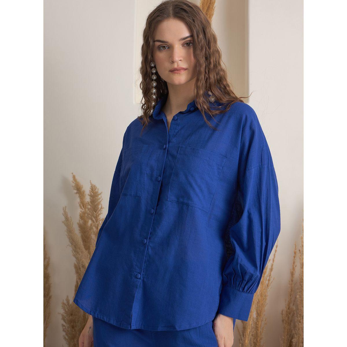 Sanskrutihomes Solid Pure Cotton Buttoned Shirt and Pants Co-Ords-women-clothing-coordsets-image-4