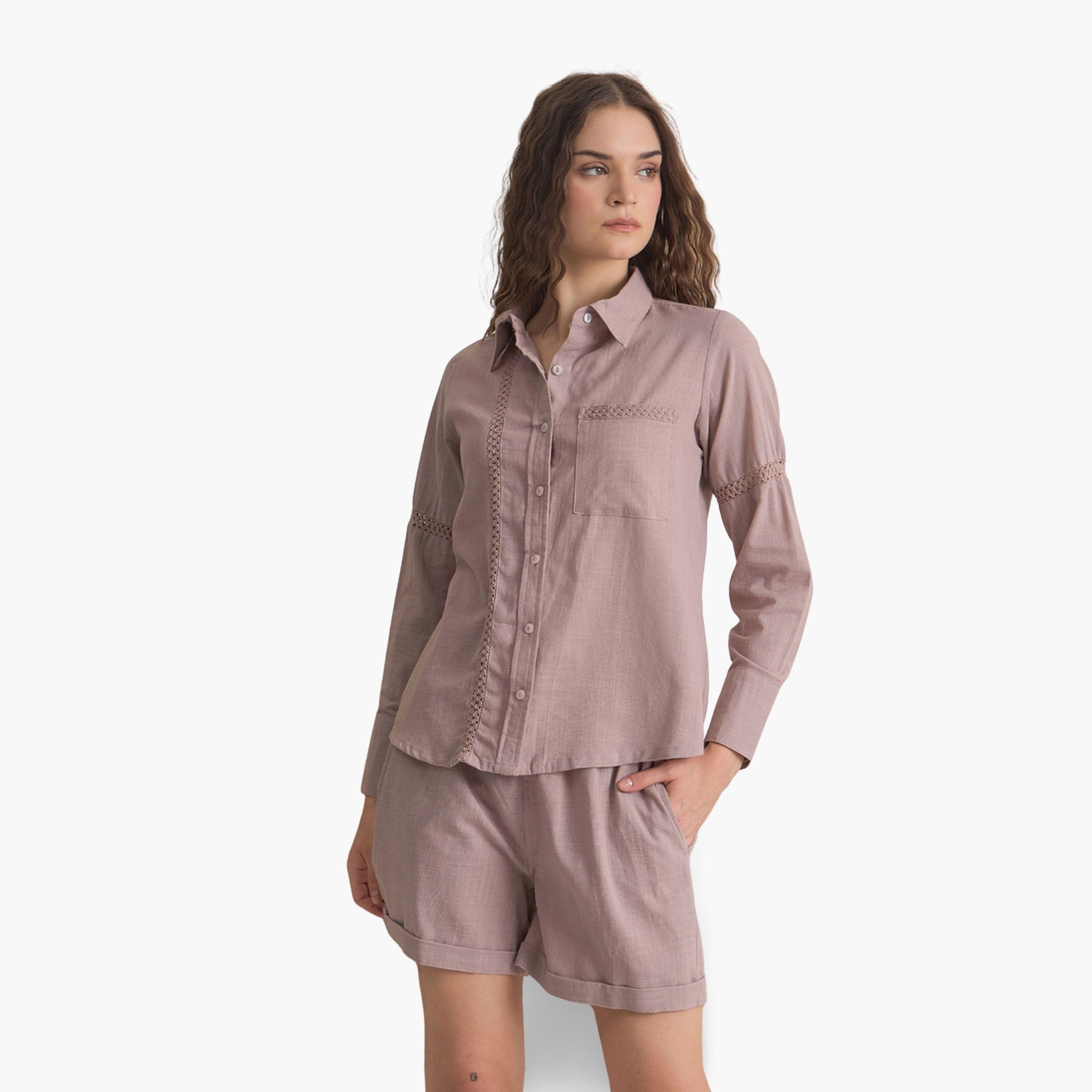 Sanskrutihomes Women Purple Pure Cotton Shirt and Shorts Co-Ords-women-clothing-coordsets-image-1