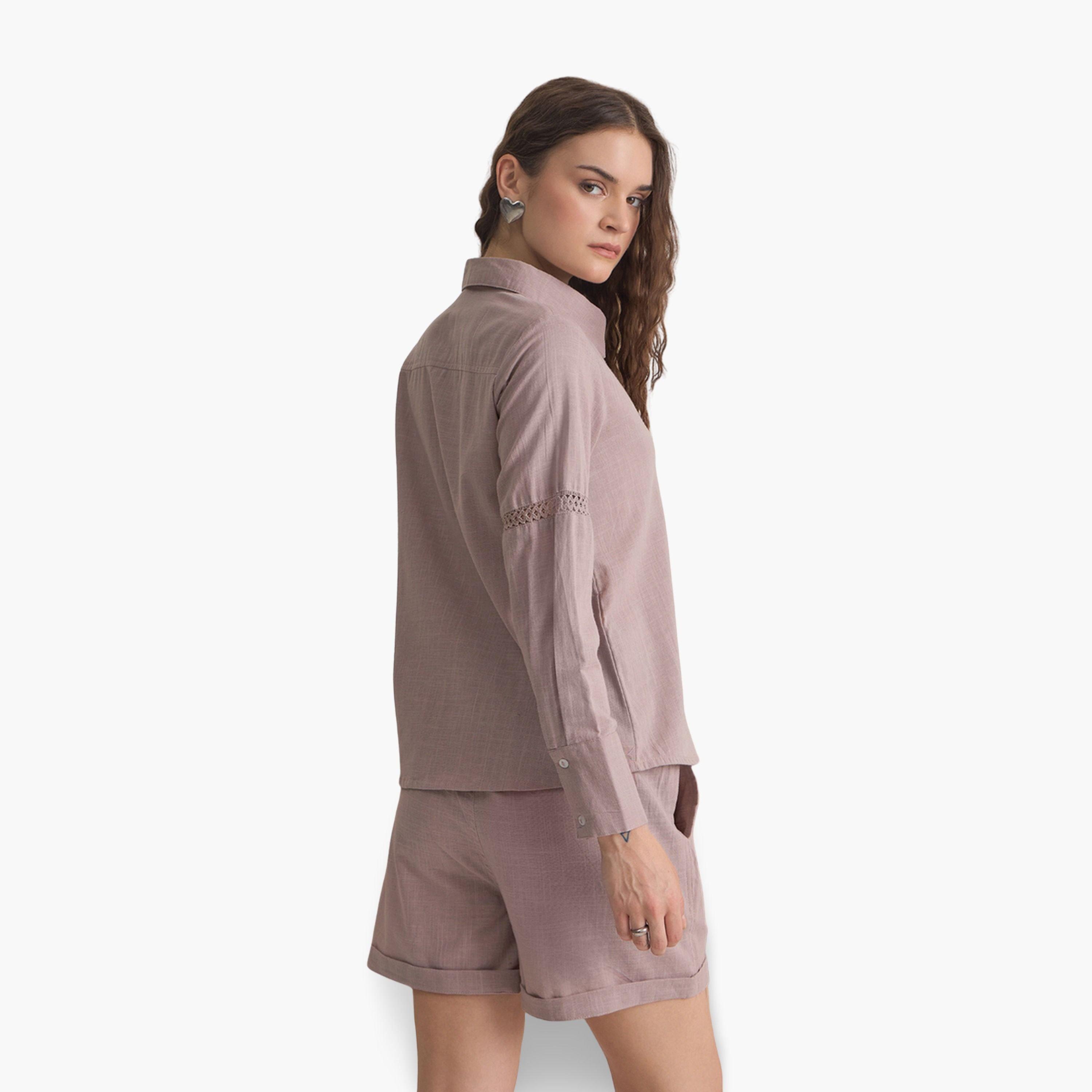 Sanskrutihomes Women Purple Pure Cotton Shirt and Shorts Co-Ords-women-clothing-coordsets-image-3