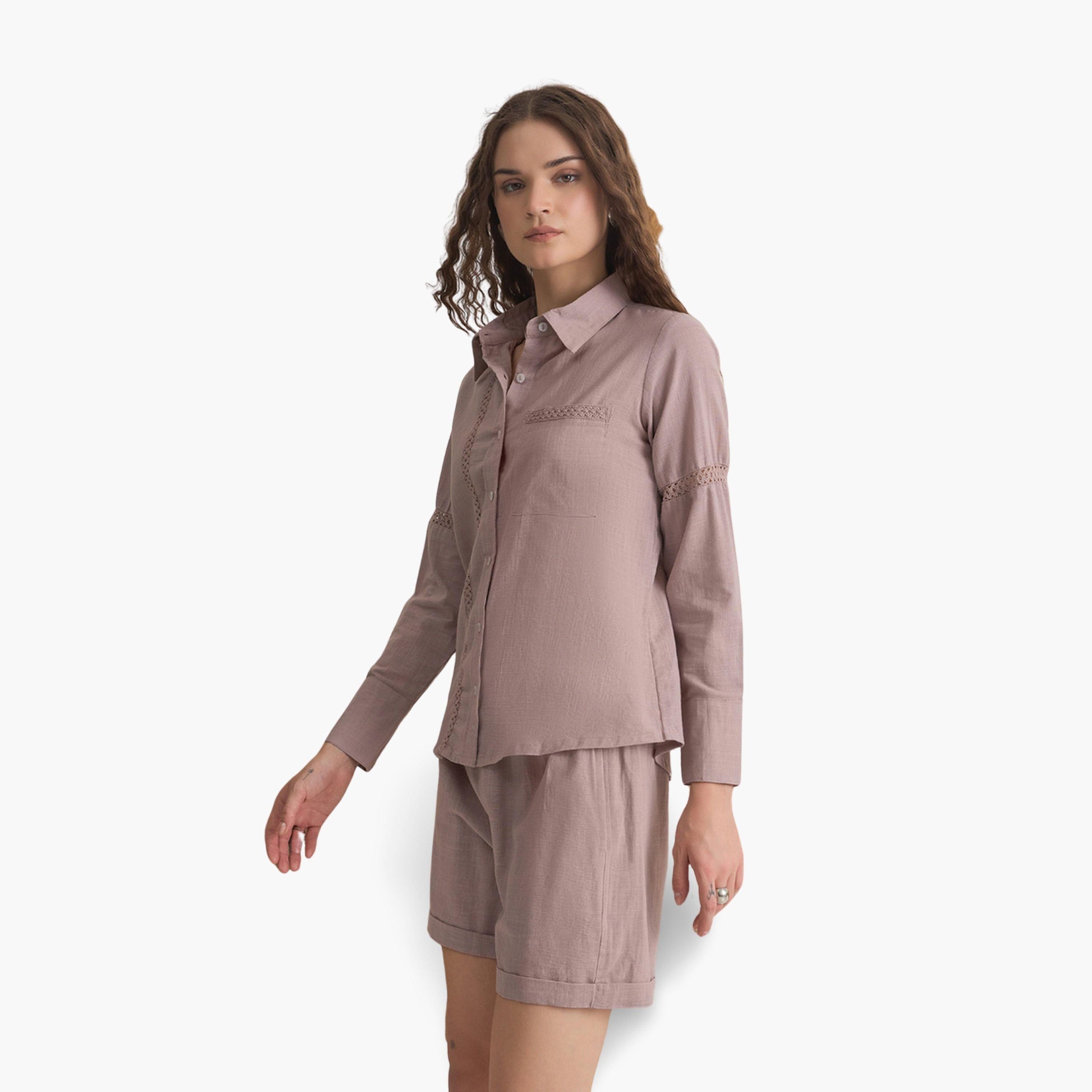 Sanskrutihomes Women Purple Pure Cotton Shirt and Shorts Co-Ords-women-clothing-coordsets-image-4