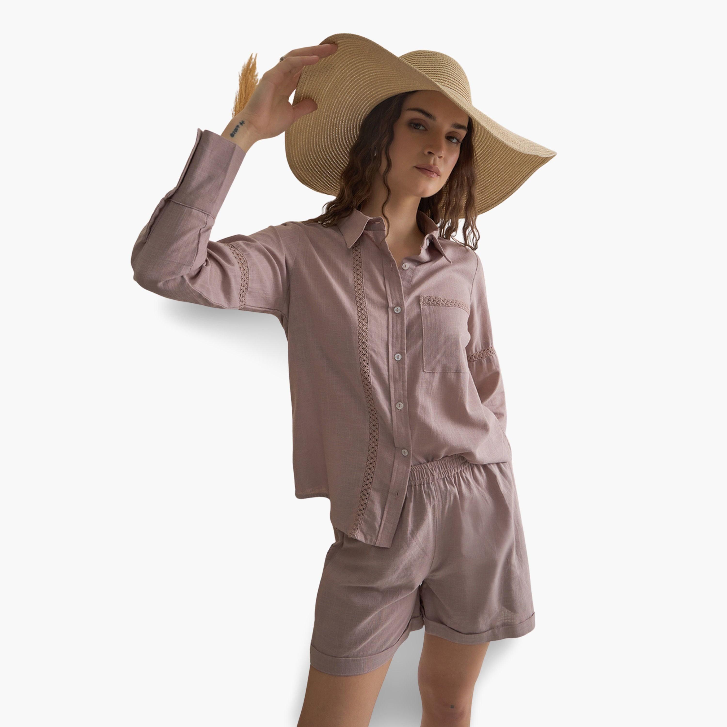 Sanskrutihomes Women Purple Pure Cotton Shirt and Shorts Co-Ords-women-clothing-coordsets-image-5