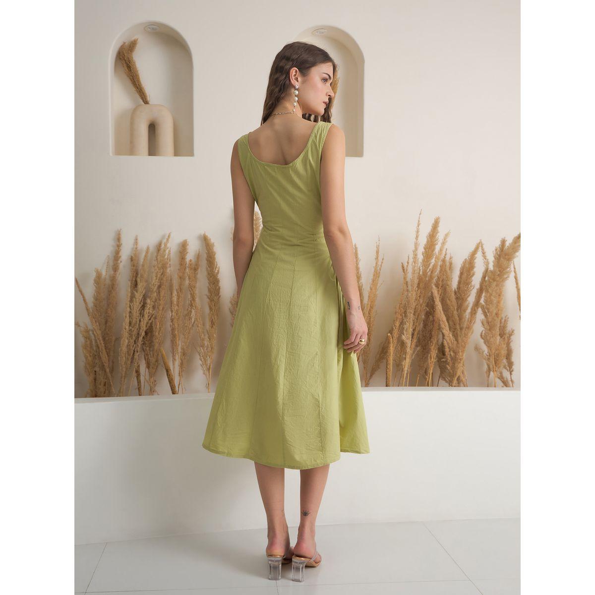 Sanskrutihomes Solid Sleeveless Pure Cotton A-Line Midi Dress-women-clothing-dresses-image-2