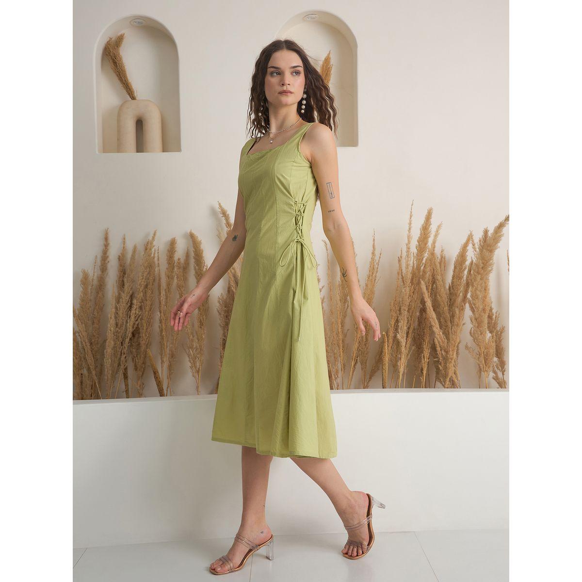 Sanskrutihomes Solid Sleeveless Pure Cotton A-Line Midi Dress-women-clothing-dresses-image-3
