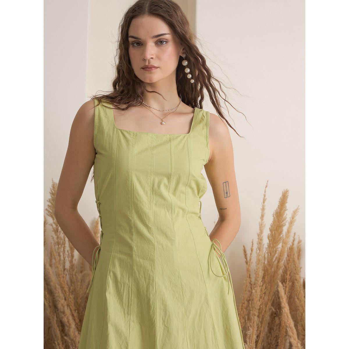 Sanskrutihomes Solid Sleeveless Pure Cotton A-Line Midi Dress-women-clothing-dresses-image-4