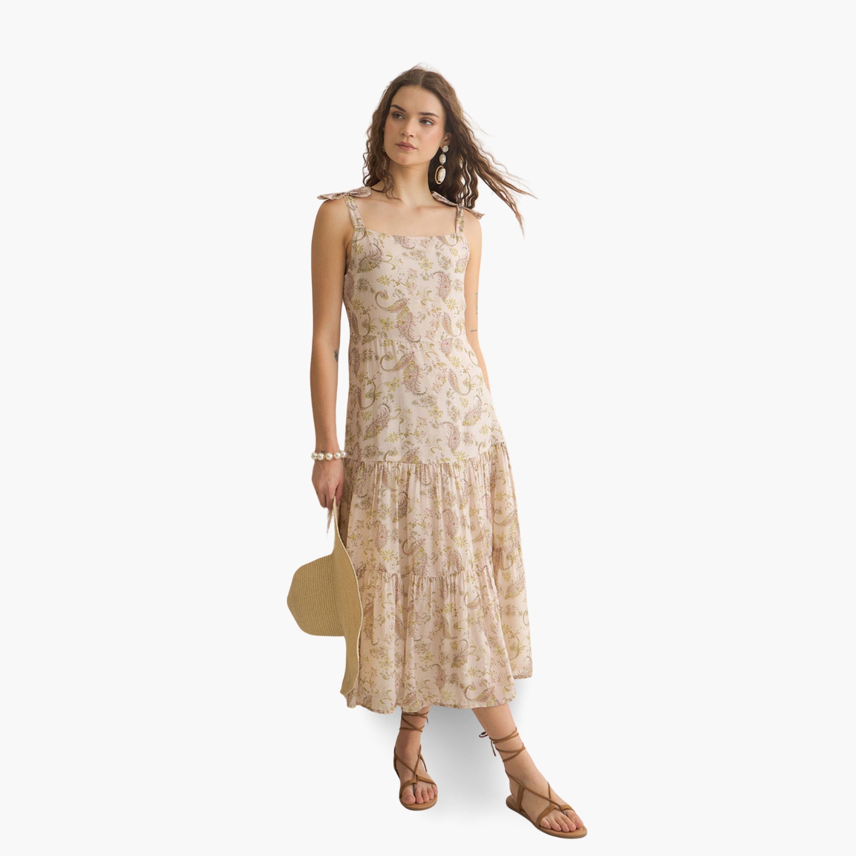 Sanskrutihomes Women Peach Printed Cotton Blend A-Line Dress-women-clothing-dresses-image-4