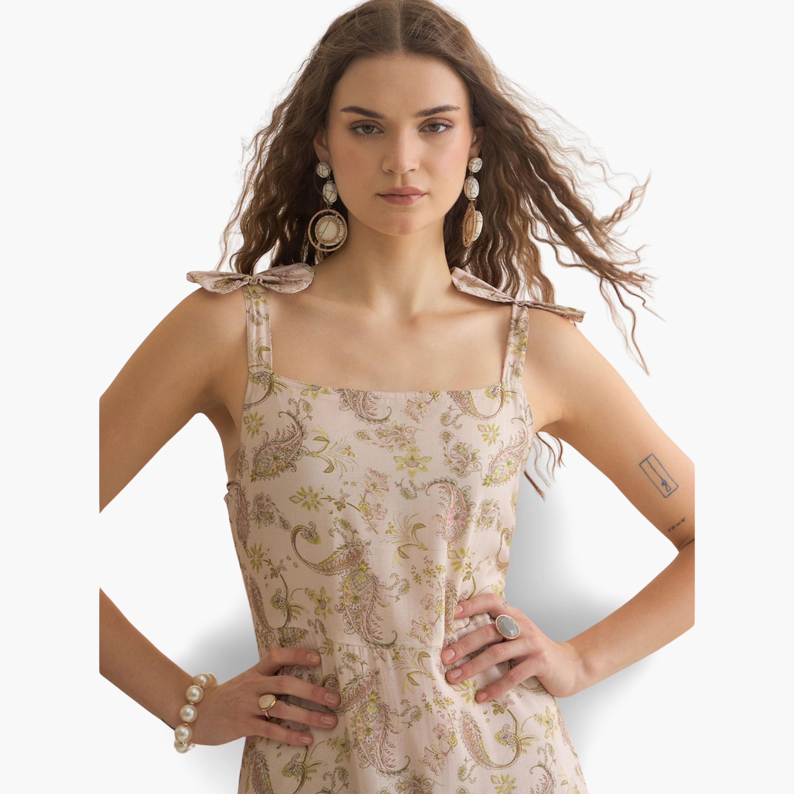 فستان نسائي بطبعة من مزيج القطن بحافة واسعة-women-clothing-dresses-image-5