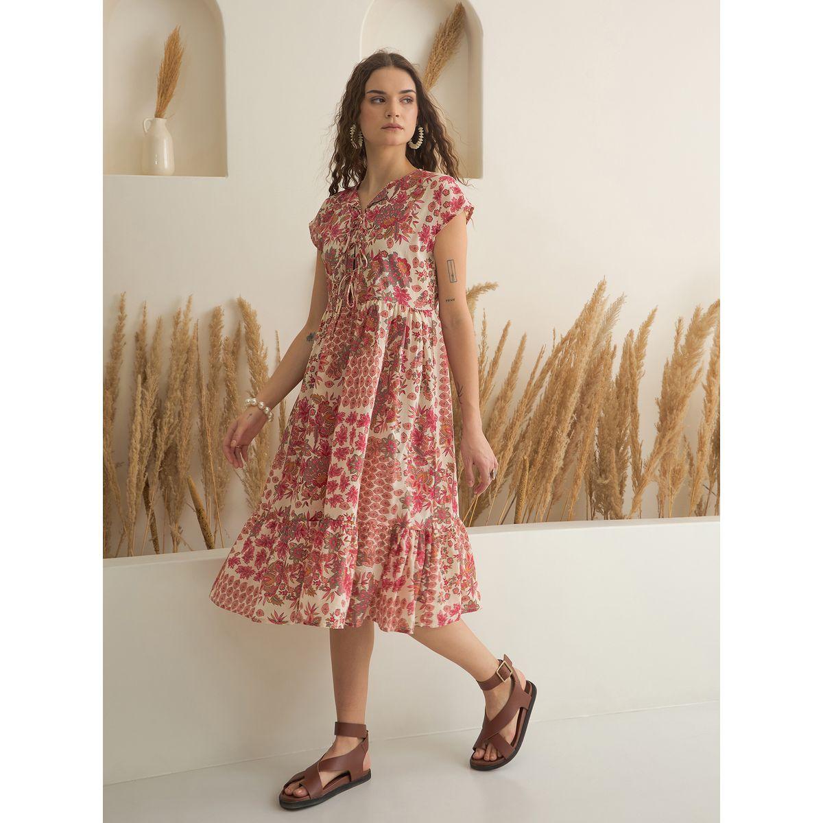 Sanskrutihomes Floral Printed Pure Cotton A-Line Midi Dress-women-clothing-dresses-image-3