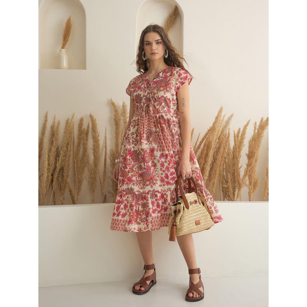Sanskrutihomes Floral Printed Pure Cotton A-Line Midi Dress-women-clothing-dresses-image-5