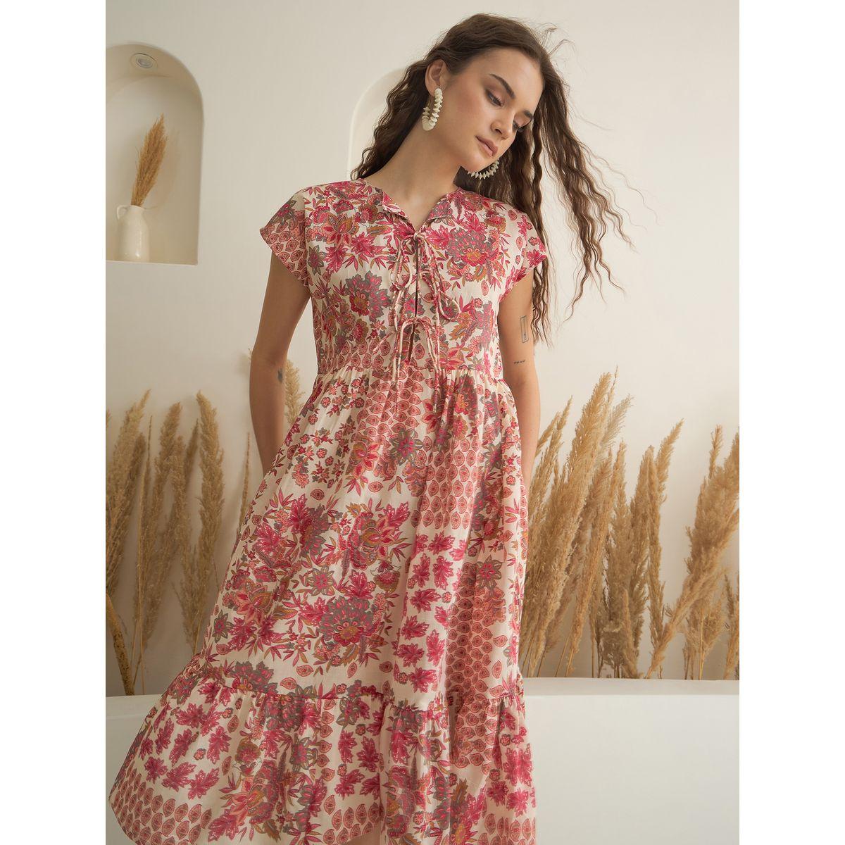 Sanskrutihomes Floral Printed Pure Cotton A-Line Midi Dress-women-clothing-dresses-image-6