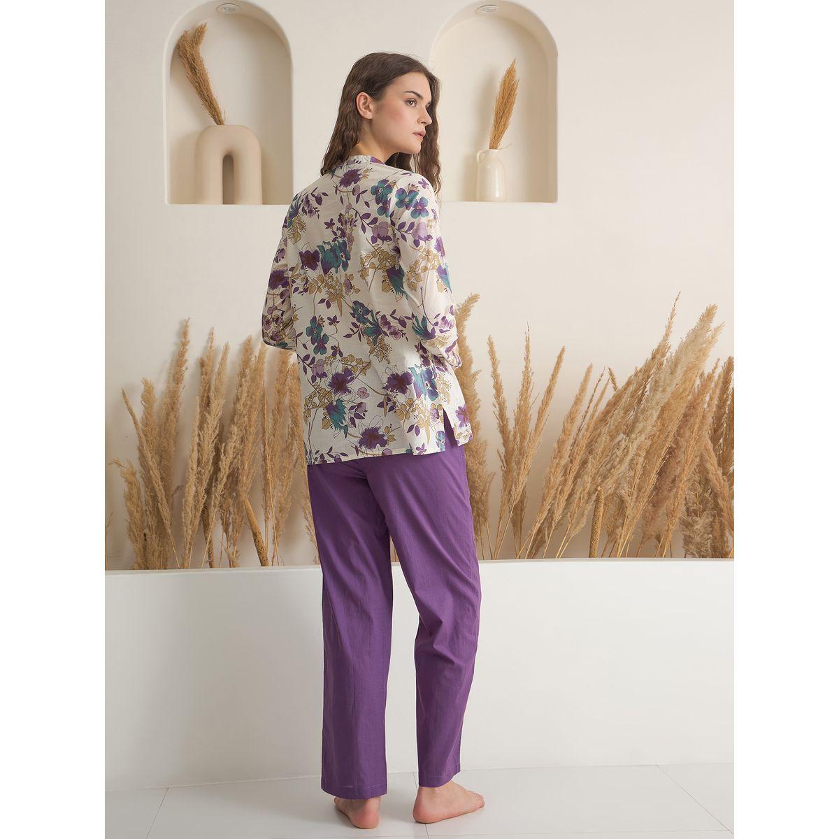 Sanskrutihomes Women Floral Print Pure Cotton Top and Solid Pyjama Set-women-clothing-nightwear-pyjamas-longsets-image-3