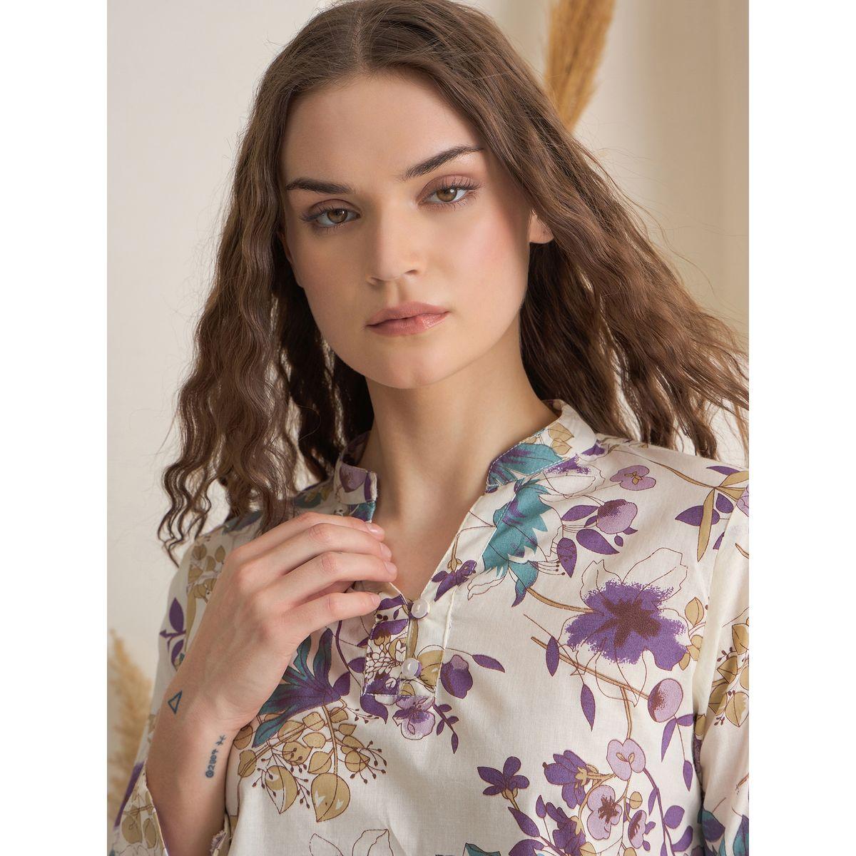 طقم من بنطال بيجاما وبلوزة بطبعة زهور-women-clothing-nightwear-pyjamas-longsets-image-5