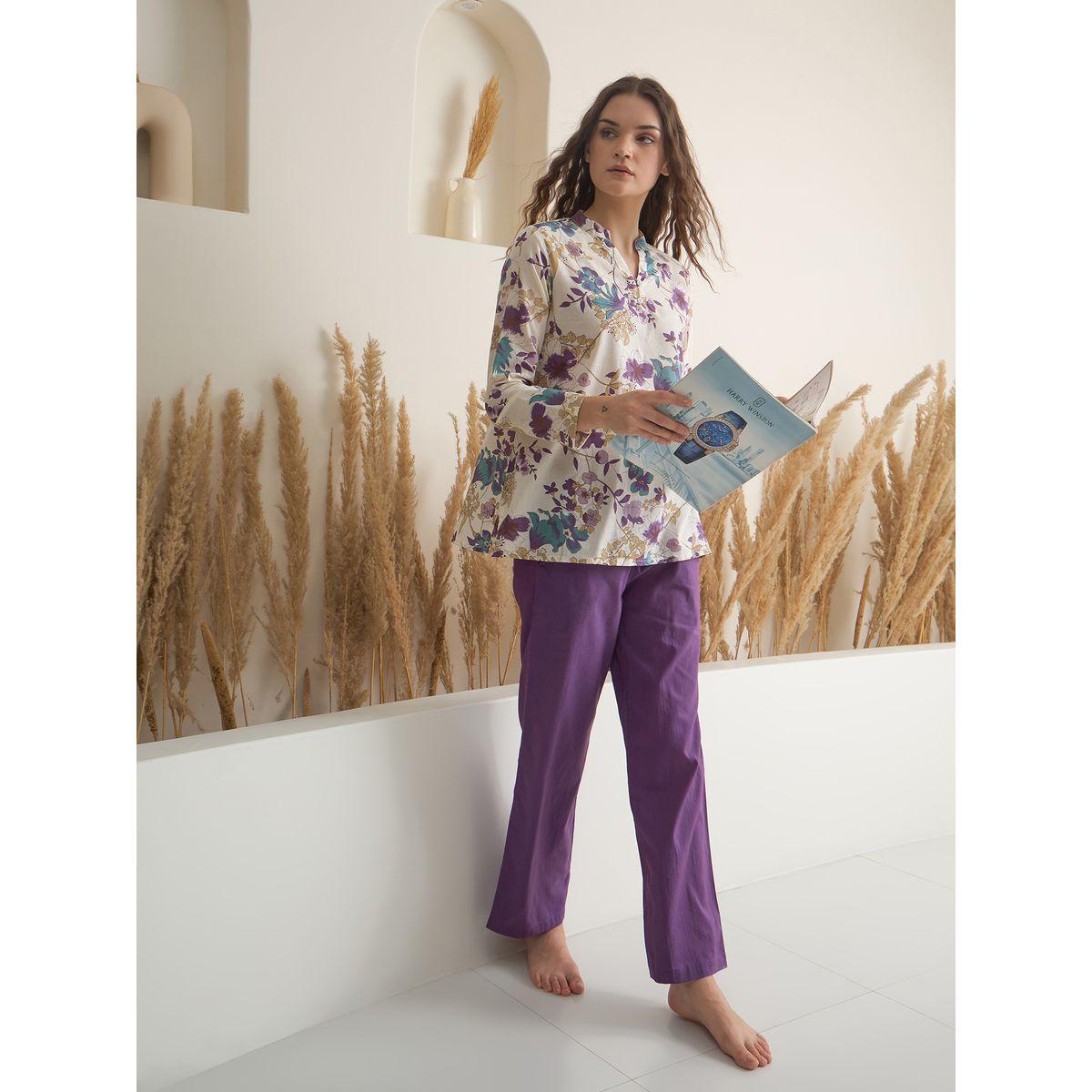 طقم من بنطال بيجاما وبلوزة بطبعة زهور-women-clothing-nightwear-pyjamas-longsets-image-6